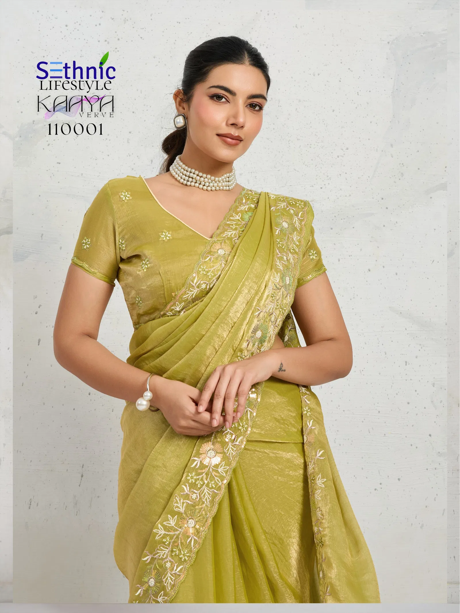 Sethnic Kaaya Verve Chiffon Velvet With Embroidered Saree Collection