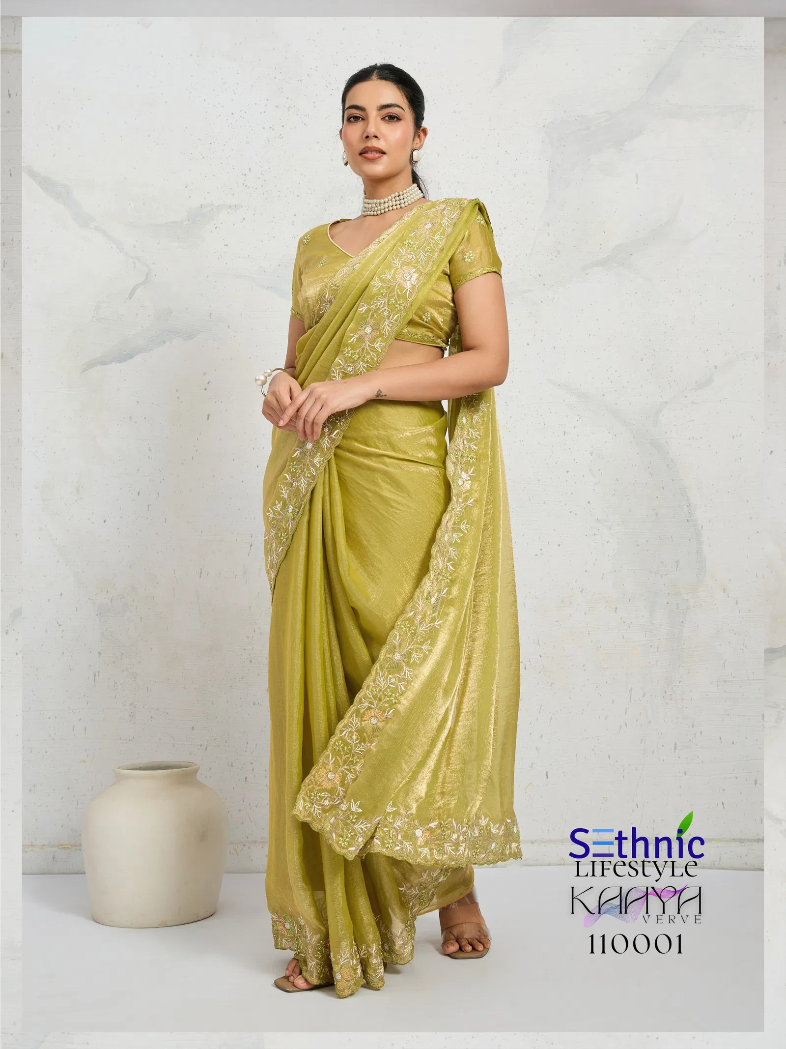 Sethnic Kaaya Verve Chiffon Velvet With Embroidered Saree Collection