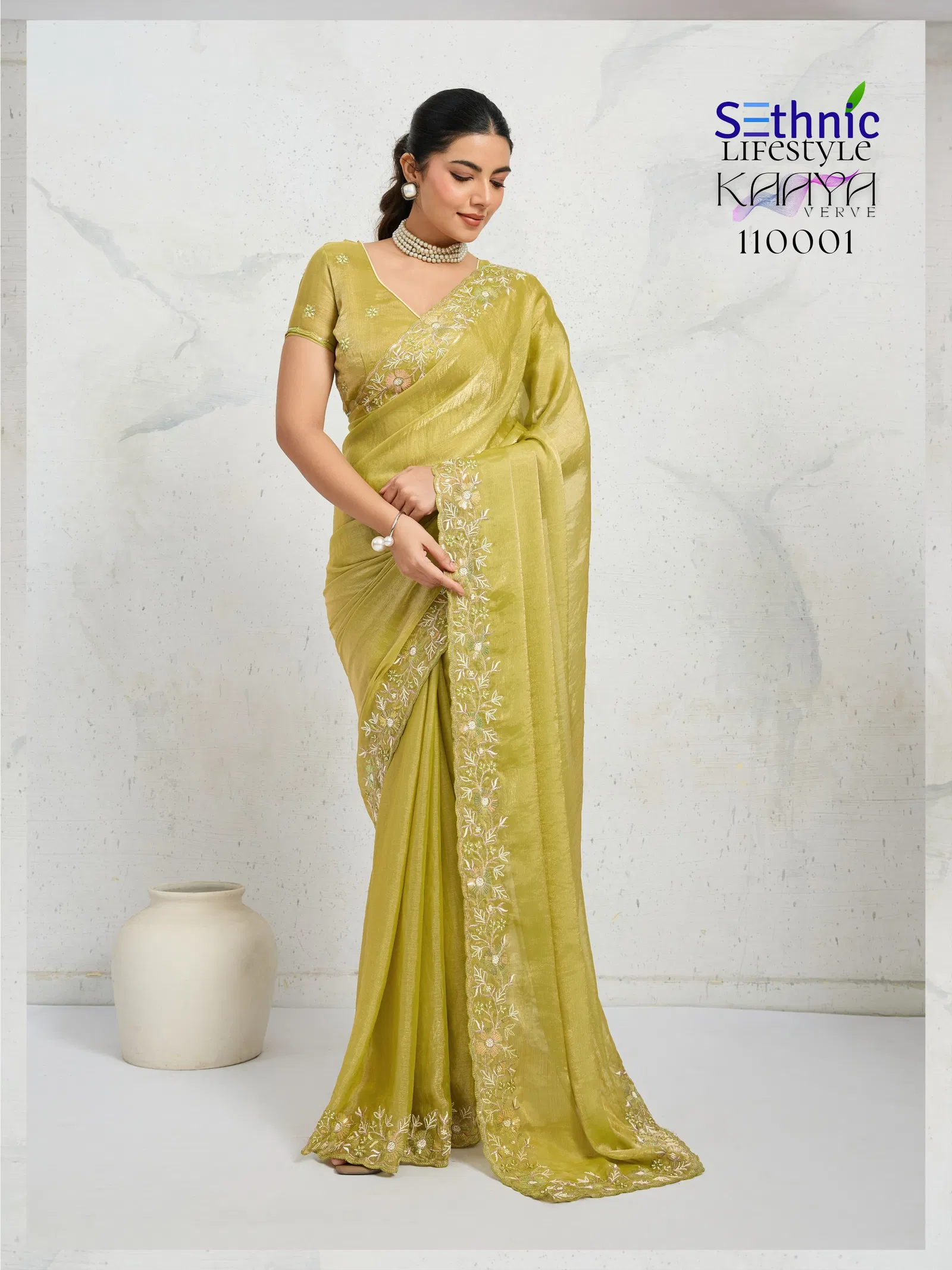 Sethnic Kaaya Verve Chiffon Velvet With Embroidered Saree Collection