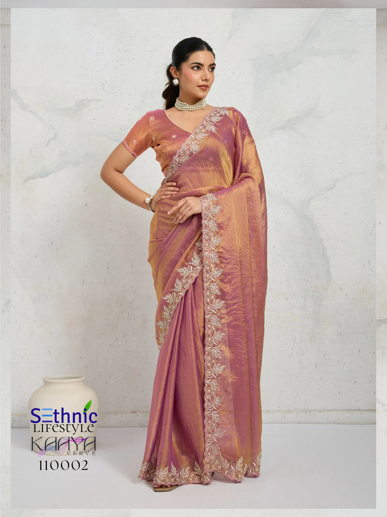 Sethnic Kaaya Verve Chiffon Velvet With Embroidered Saree Collection