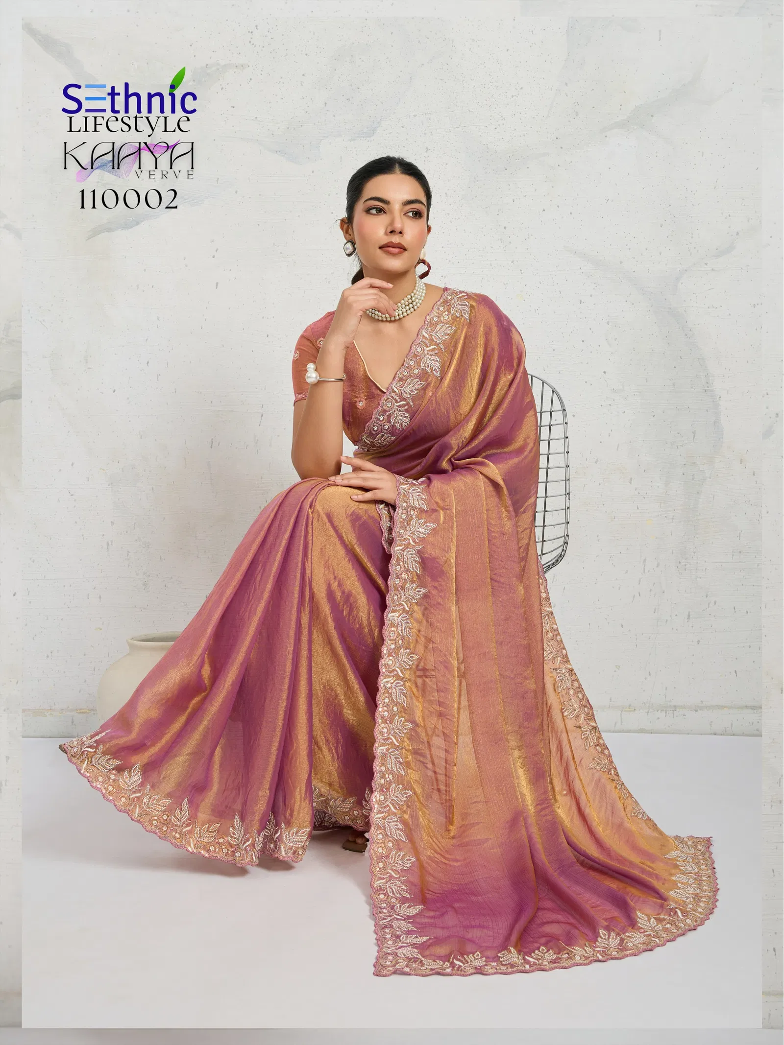 Sethnic Kaaya Verve Chiffon Velvet With Embroidered Saree Collection