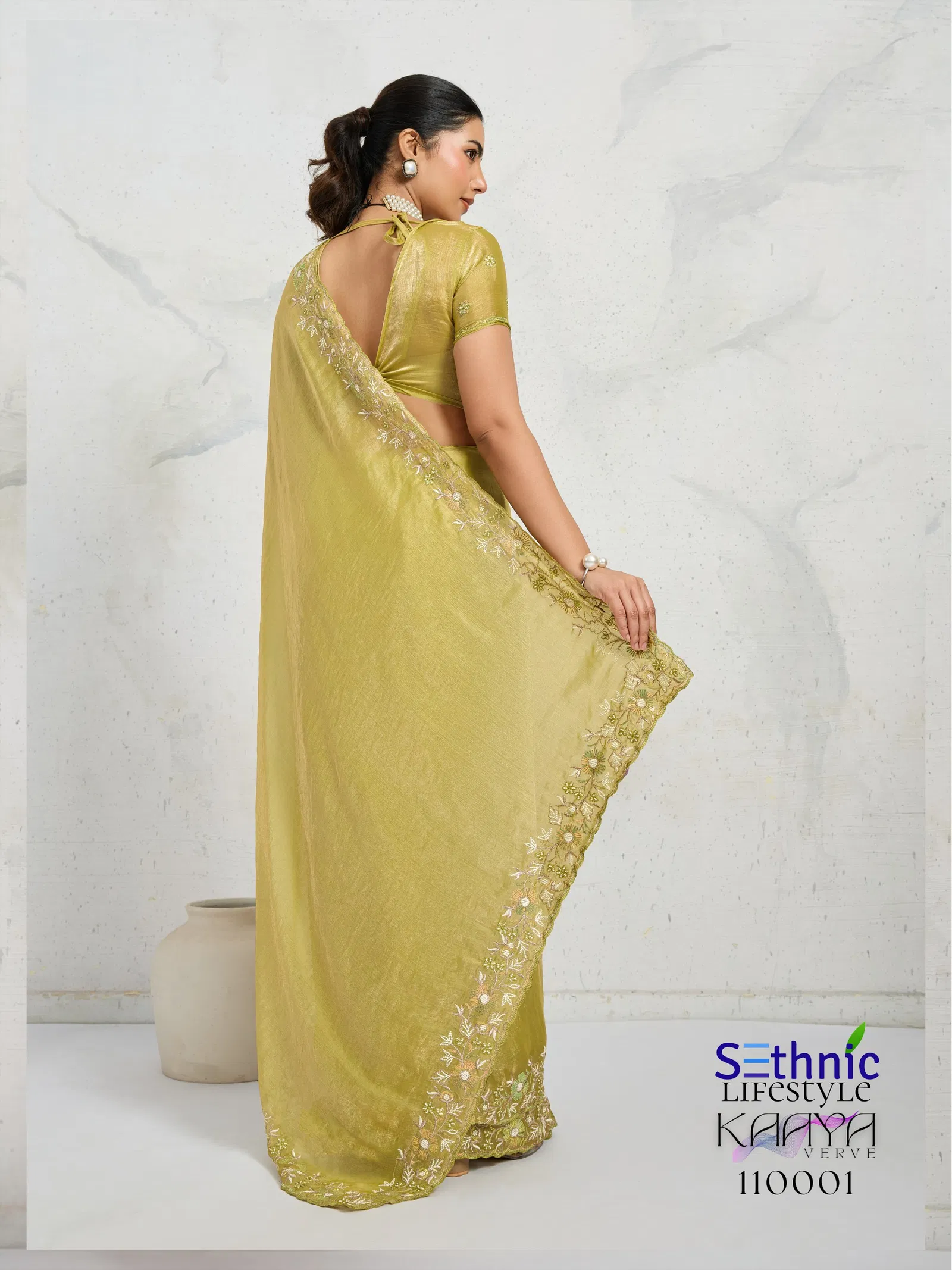 Sethnic Kaaya Verve Chiffon Velvet With Embroidered Saree Collection