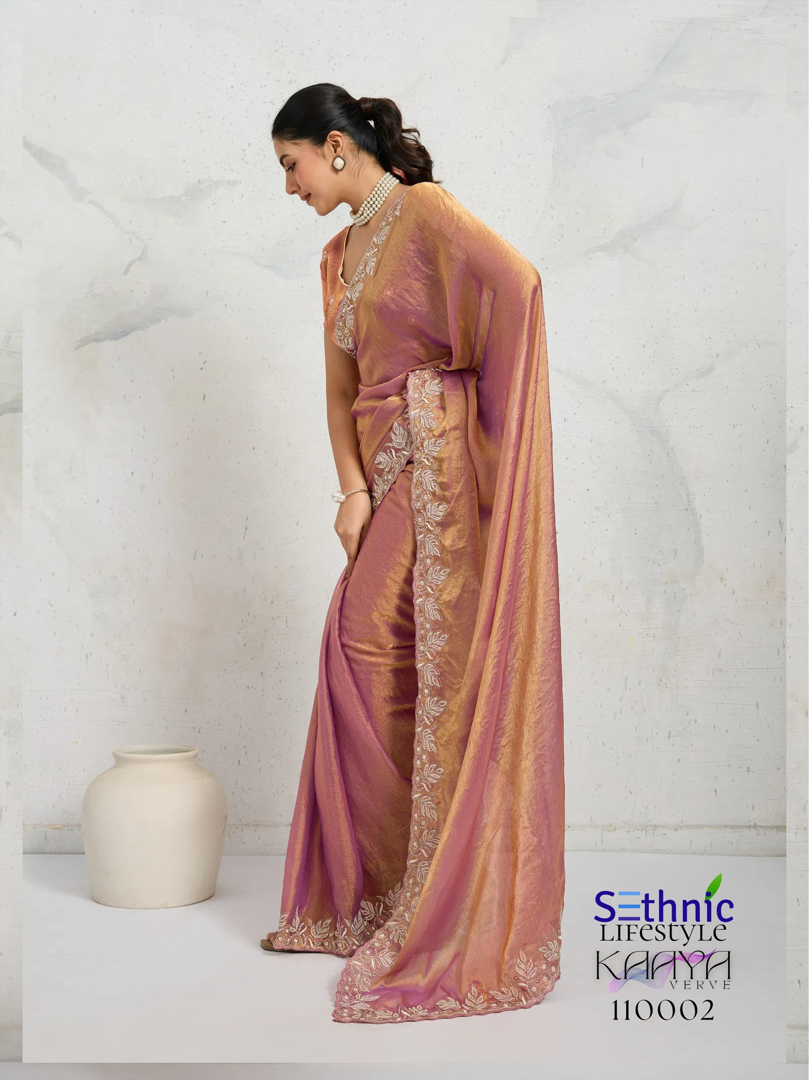 Sethnic Kaaya Verve Chiffon Velvet With Embroidered Saree Collection