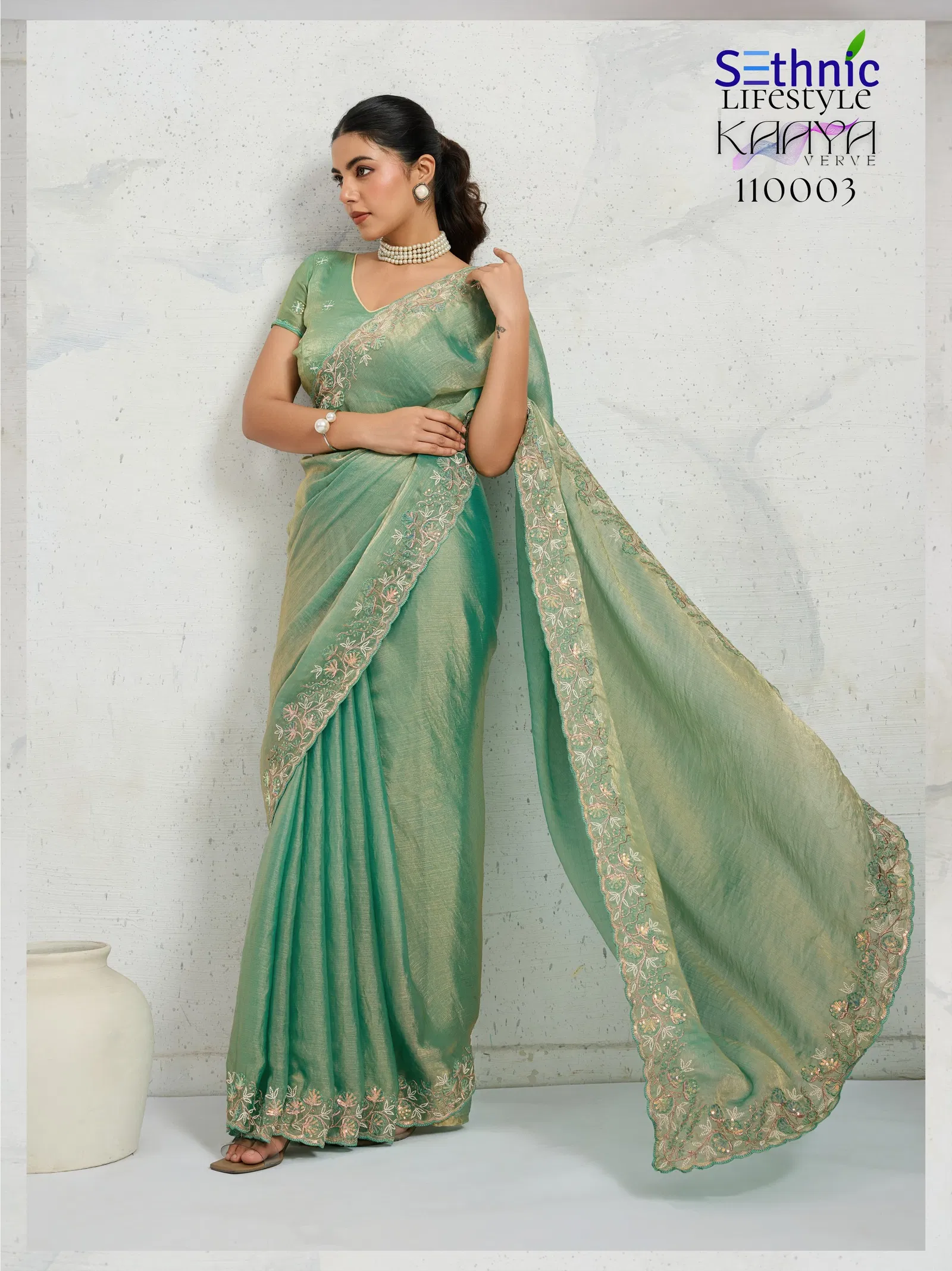 Sethnic Kaaya Verve Chiffon Velvet With Embroidered Saree Collection