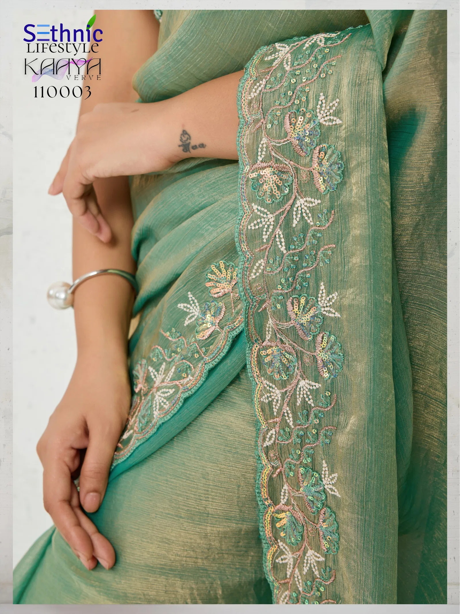 Sethnic Kaaya Verve Chiffon Velvet With Embroidered Saree Collection
