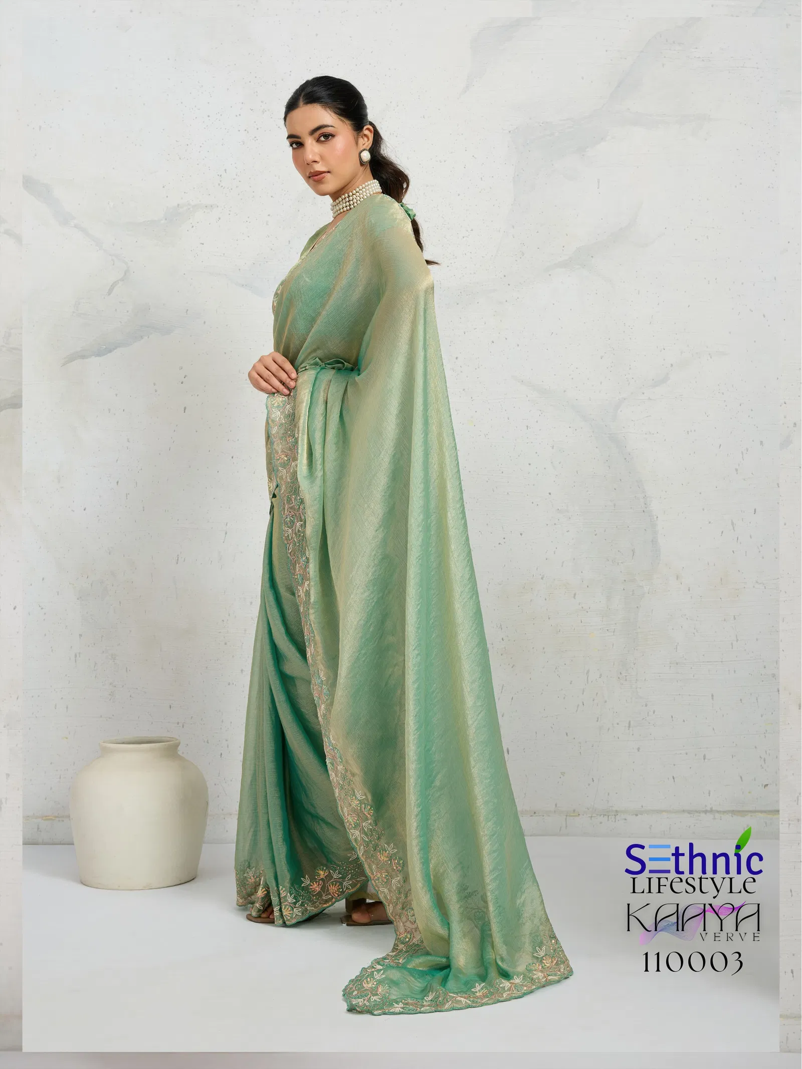 Sethnic Kaaya Verve Chiffon Velvet With Embroidered Saree Collection