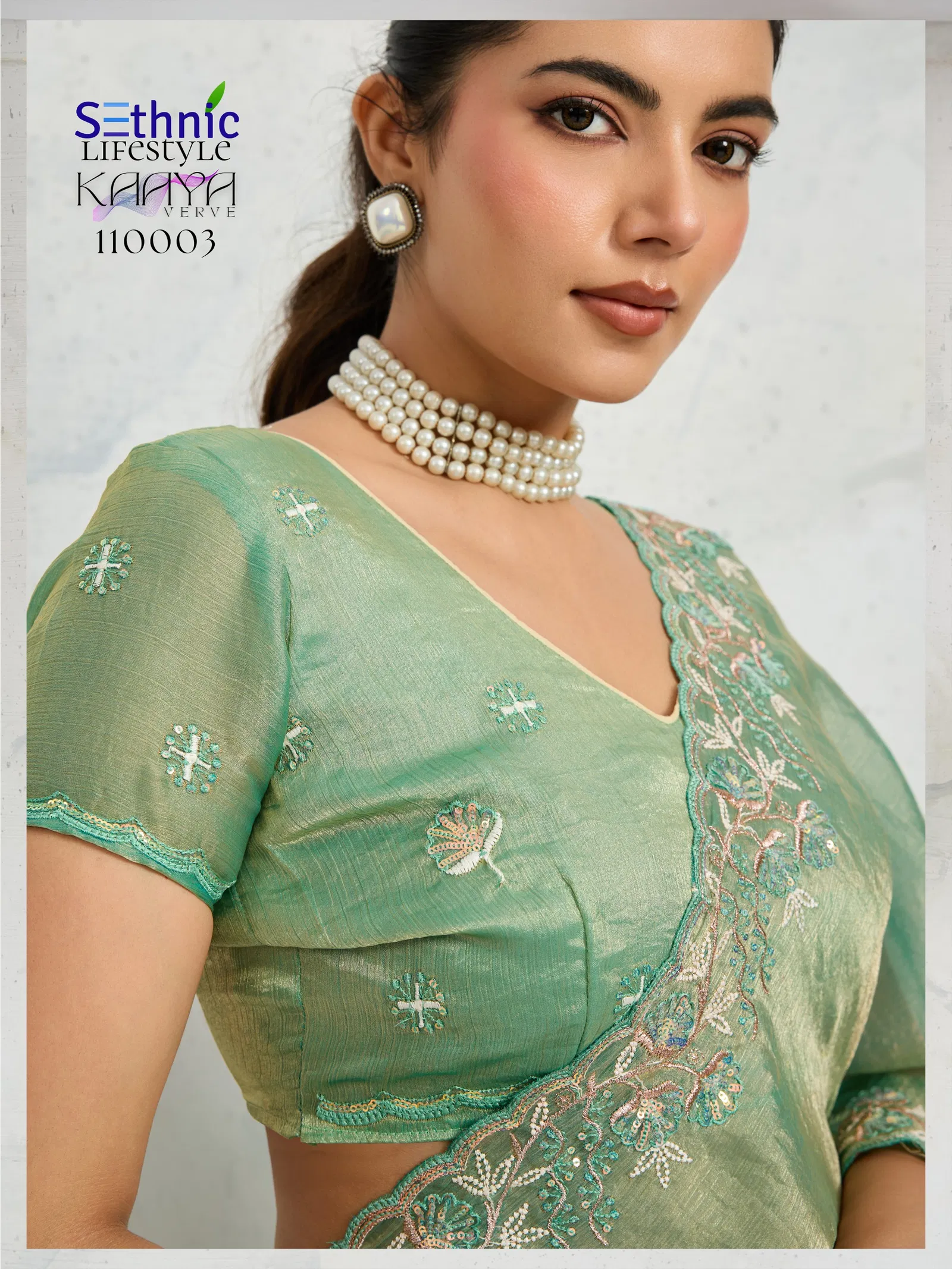 Sethnic Kaaya Verve Chiffon Velvet With Embroidered Saree Collection