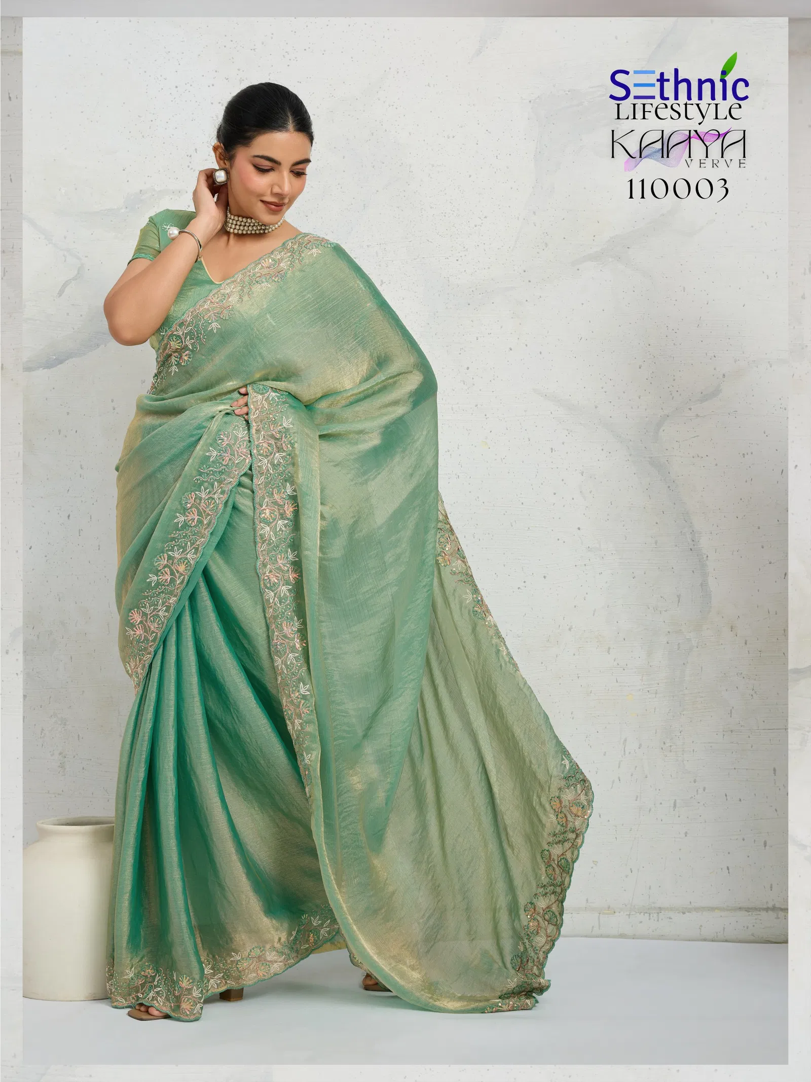 Sethnic Kaaya Verve Chiffon Velvet With Embroidered Saree Collection