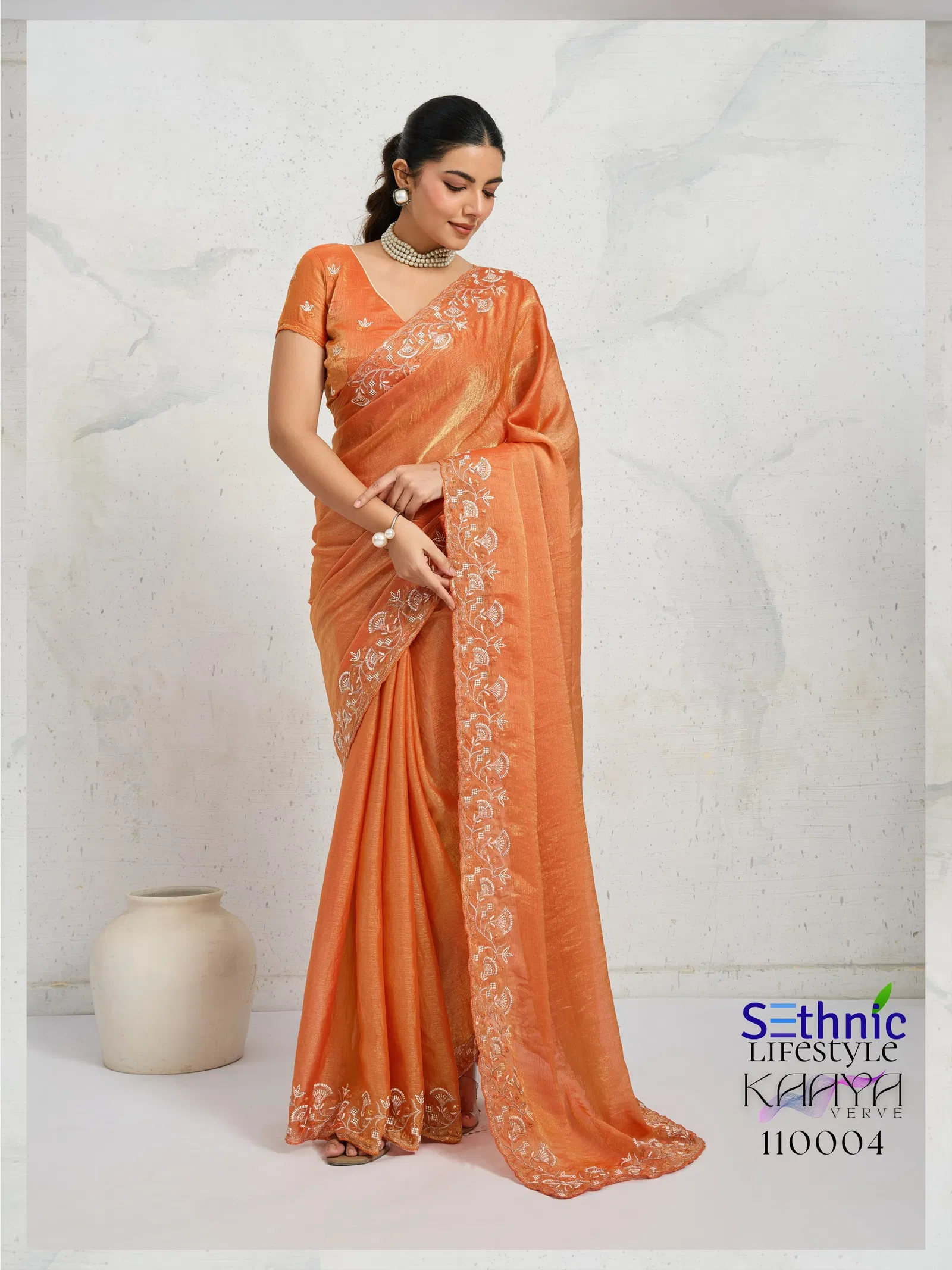 Sethnic Kaaya Verve Chiffon Velvet With Embroidered Saree Collection