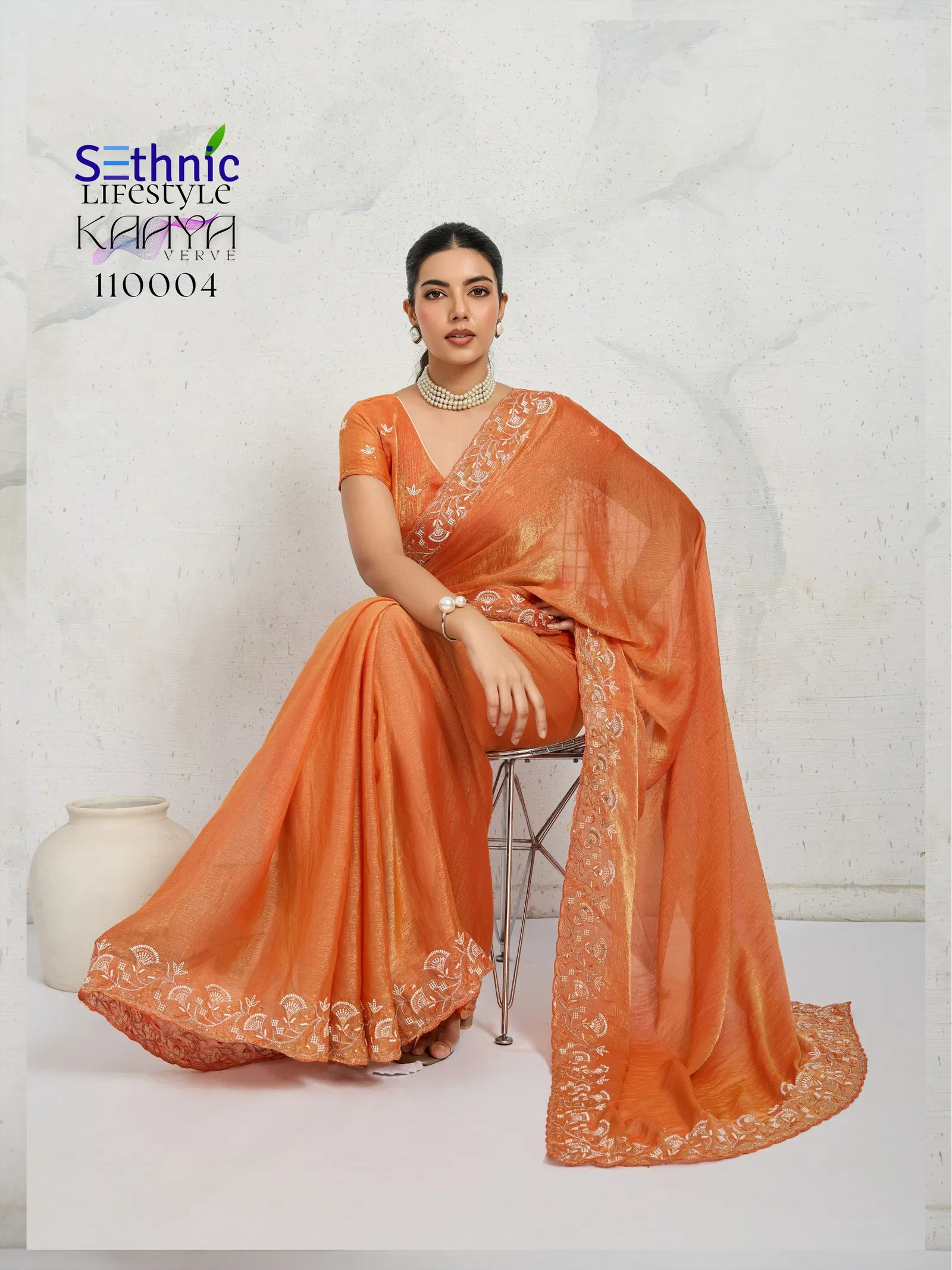 Sethnic Kaaya Verve Chiffon Velvet With Embroidered Saree Collection