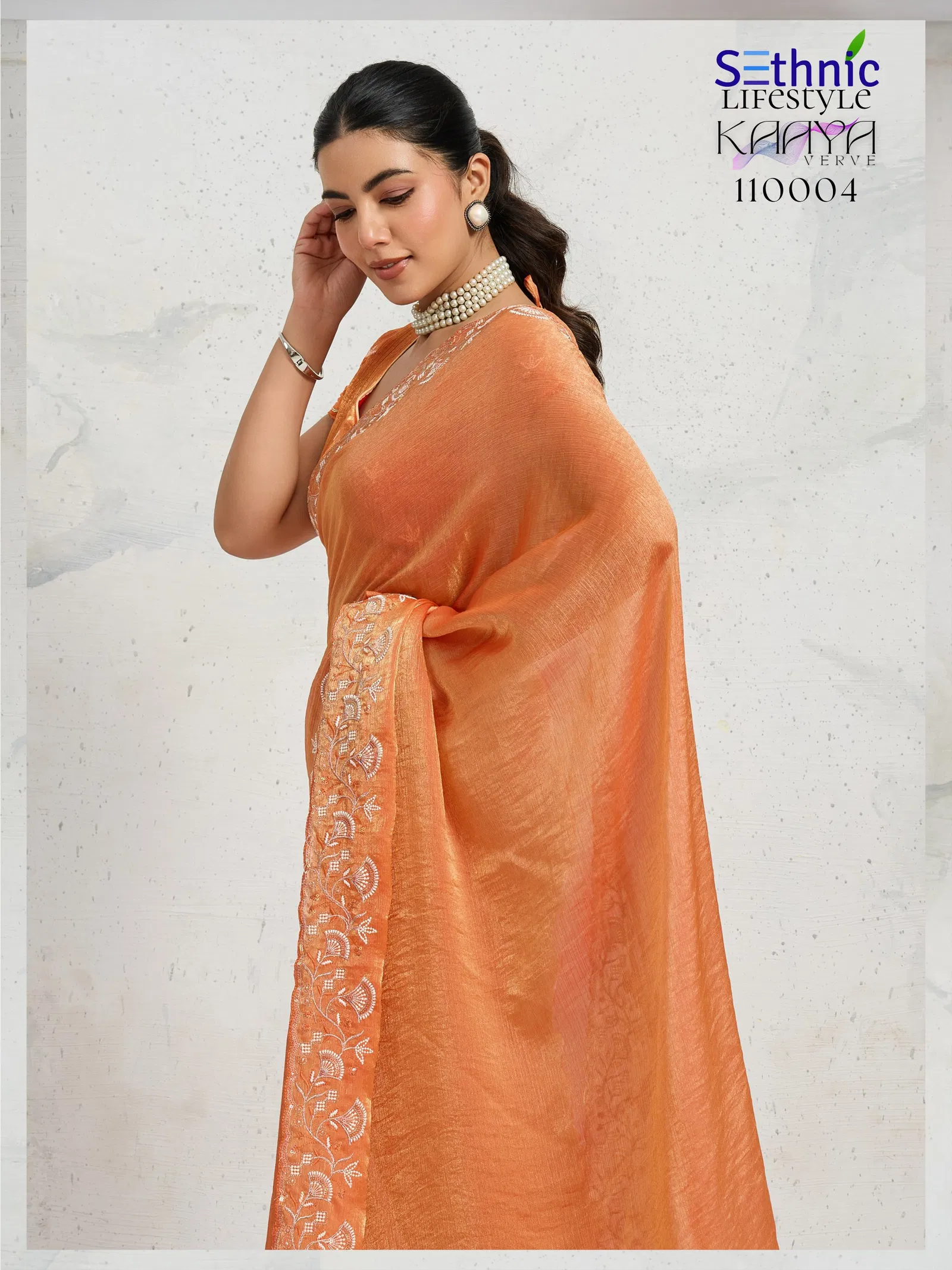 Sethnic Kaaya Verve Chiffon Velvet With Embroidered Saree Collection