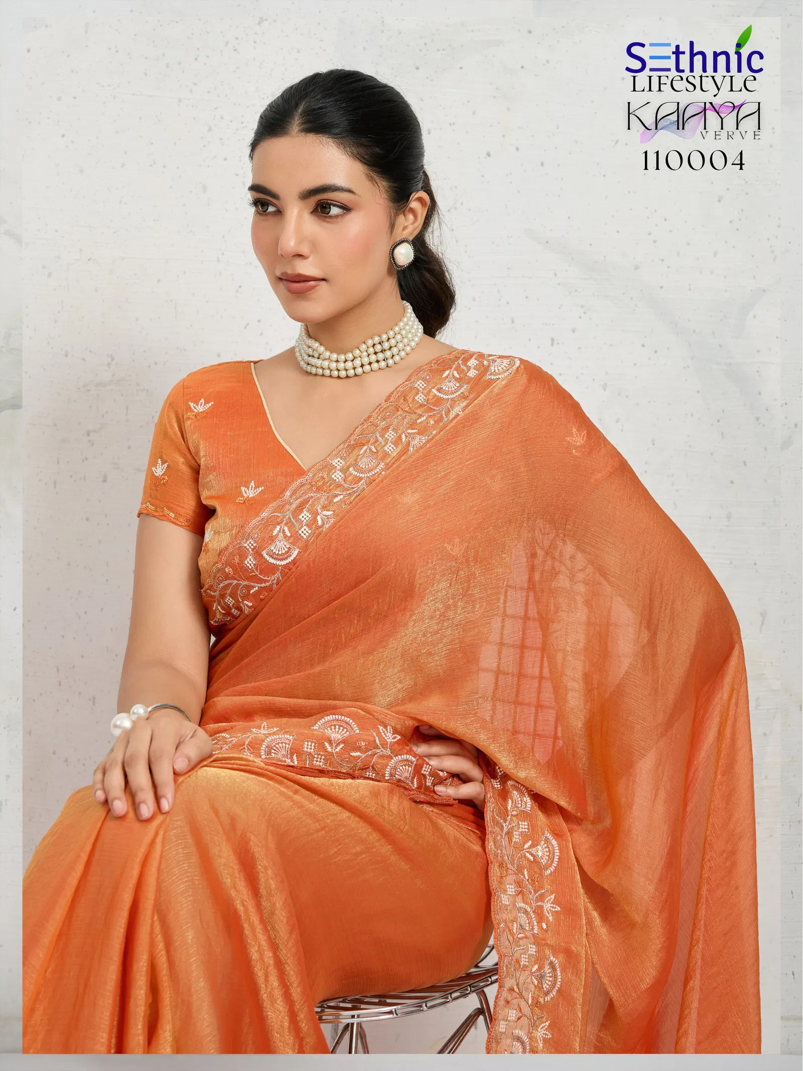 Sethnic Kaaya Verve Chiffon Velvet With Embroidered Saree Collection