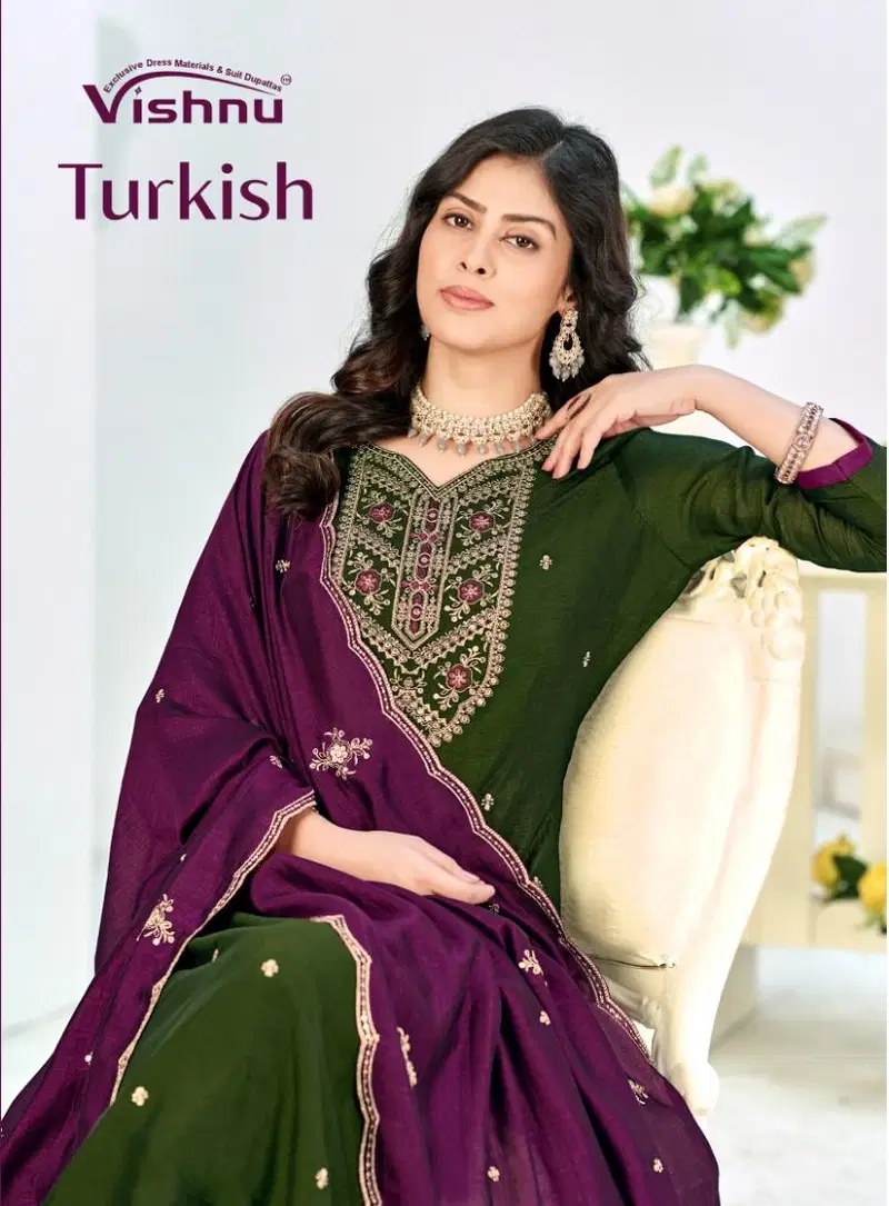 Vishnu Turkish Vichitra Silk With Work Dress Material Collection