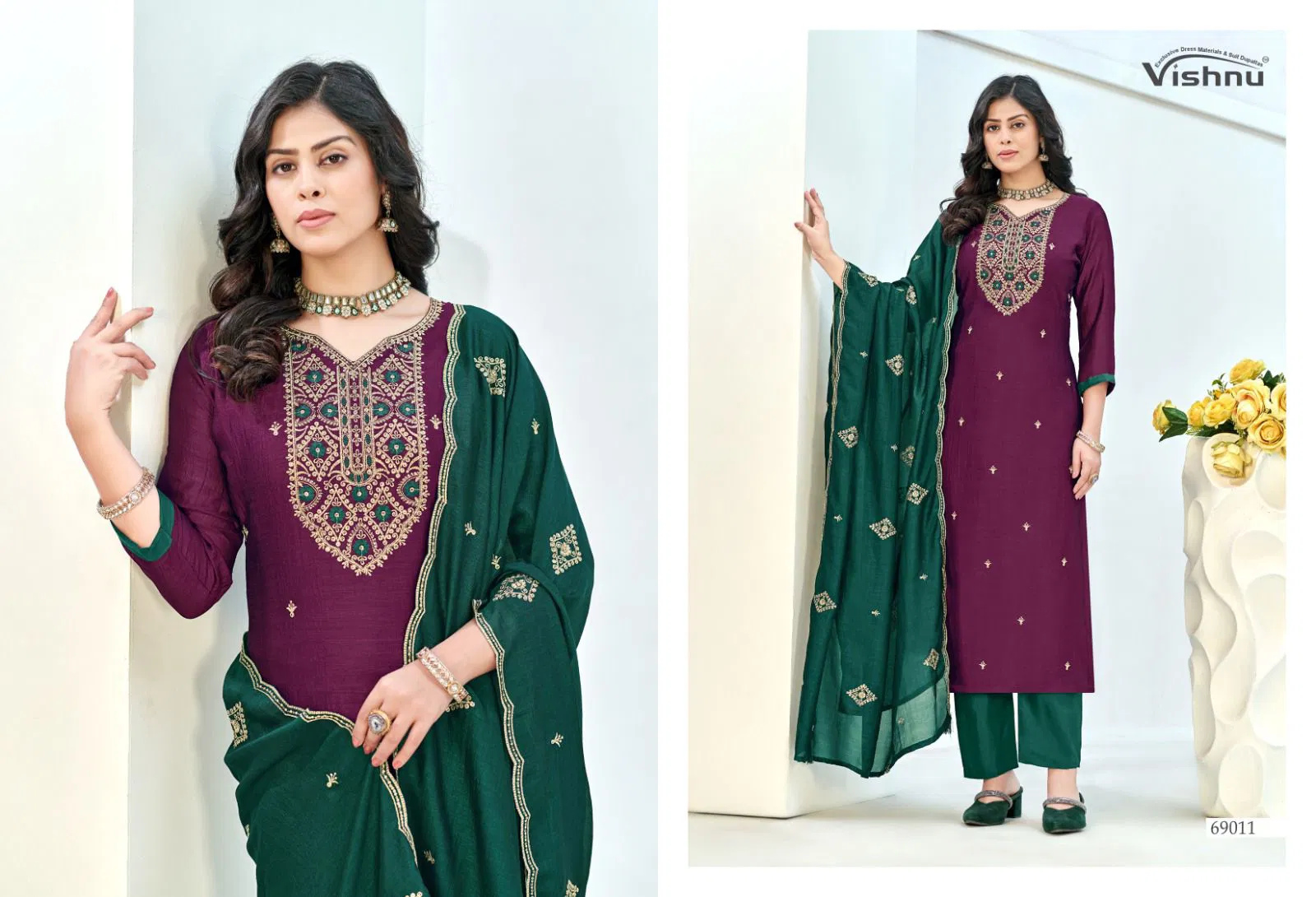 Vishnu Turkish Vichitra Silk With Work Dress Material Collection