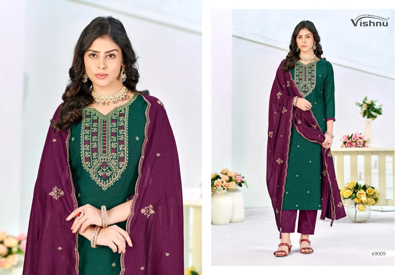 Vishnu Turkish Vichitra Silk With Work Dress Material Collection