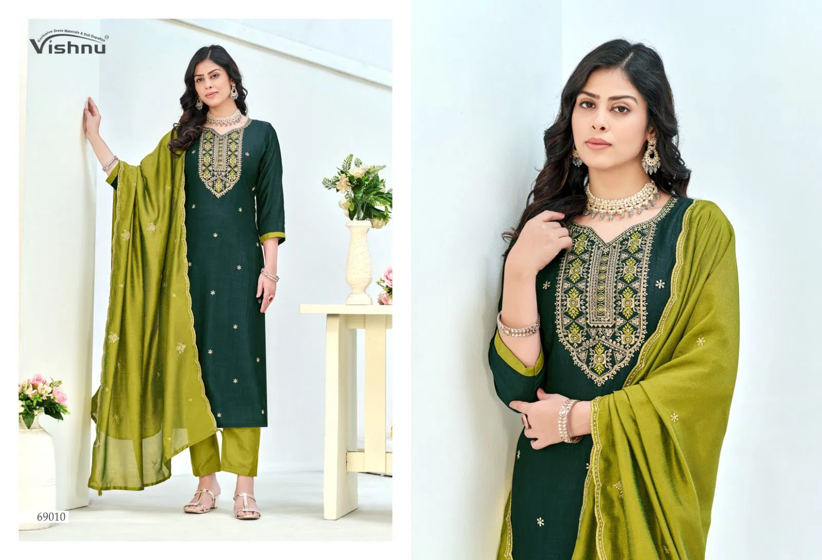 Vishnu Turkish Vichitra Silk With Work Dress Material Collection