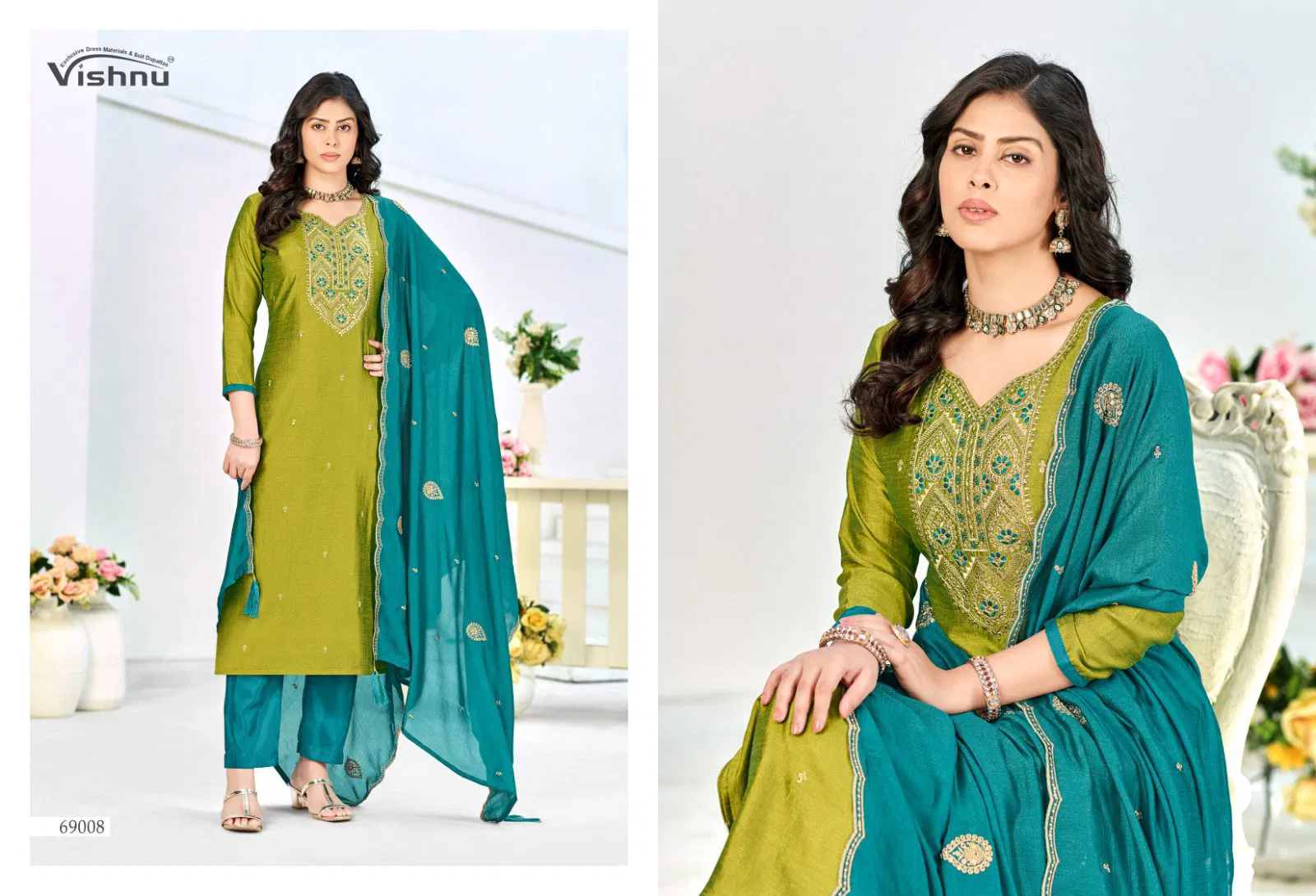Vishnu Turkish Vichitra Silk With Work Dress Material Collection