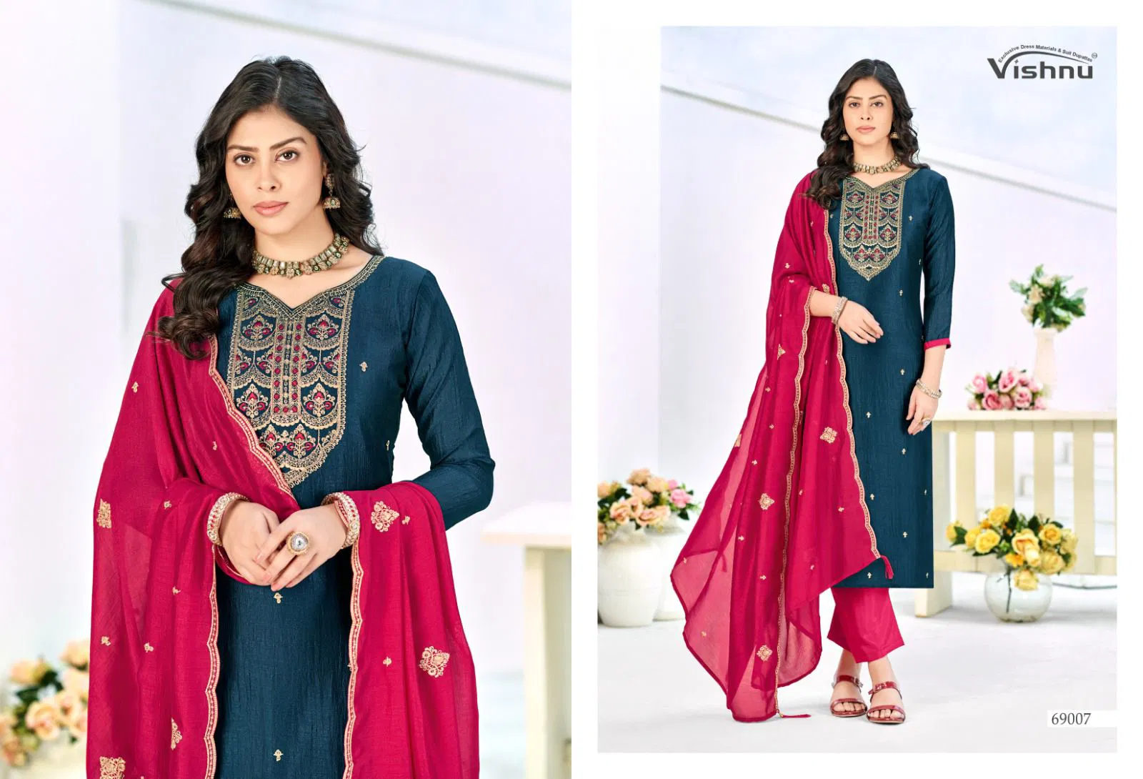 Vishnu Turkish Vichitra Silk With Work Dress Material Collection