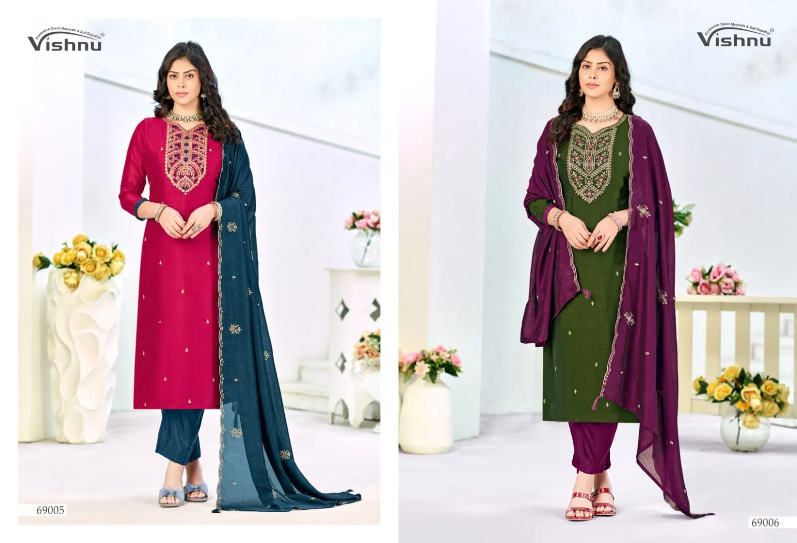 Vishnu Turkish Vichitra Silk With Work Dress Material Collection