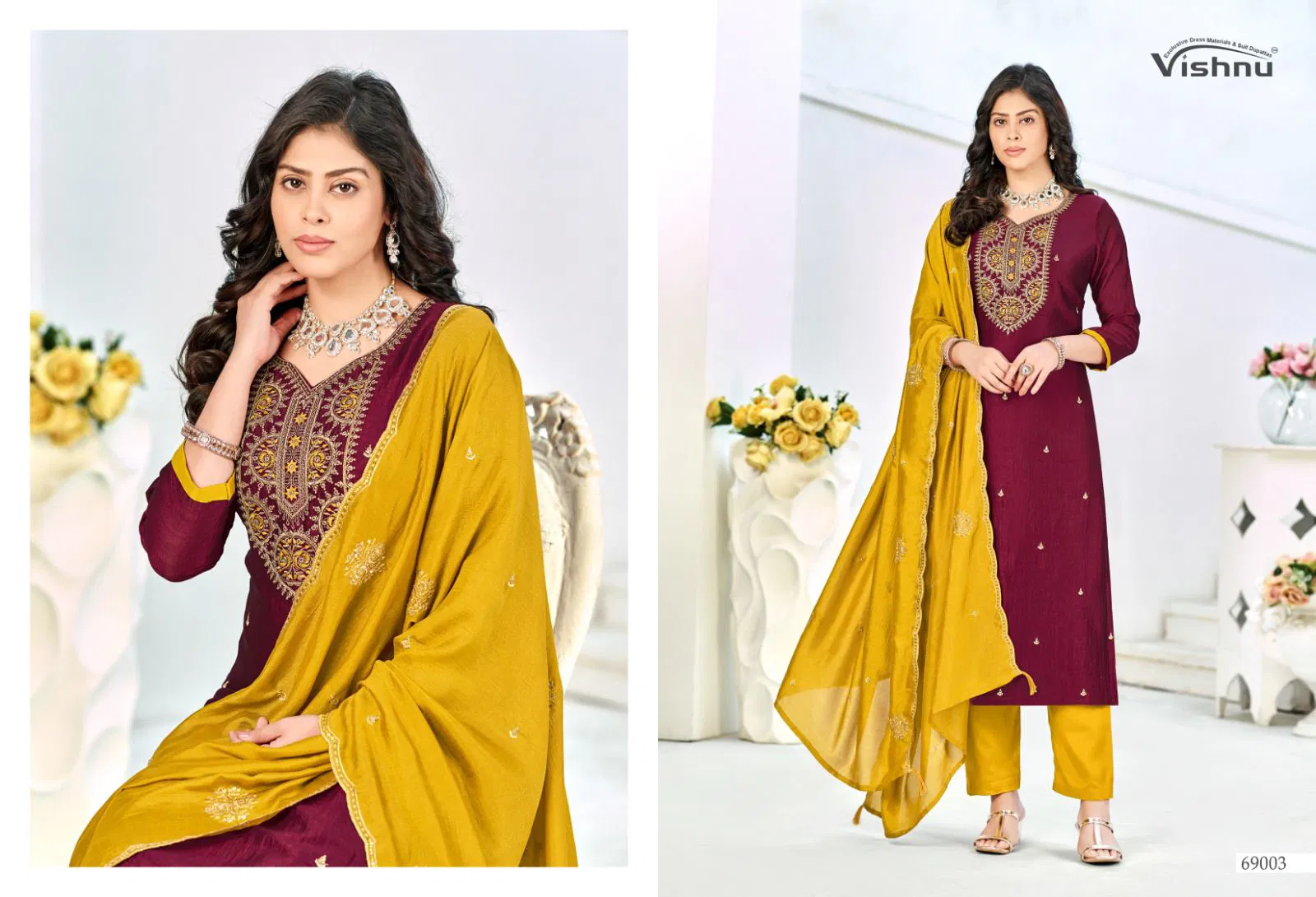 Vishnu Turkish Vichitra Silk With Work Dress Material Collection