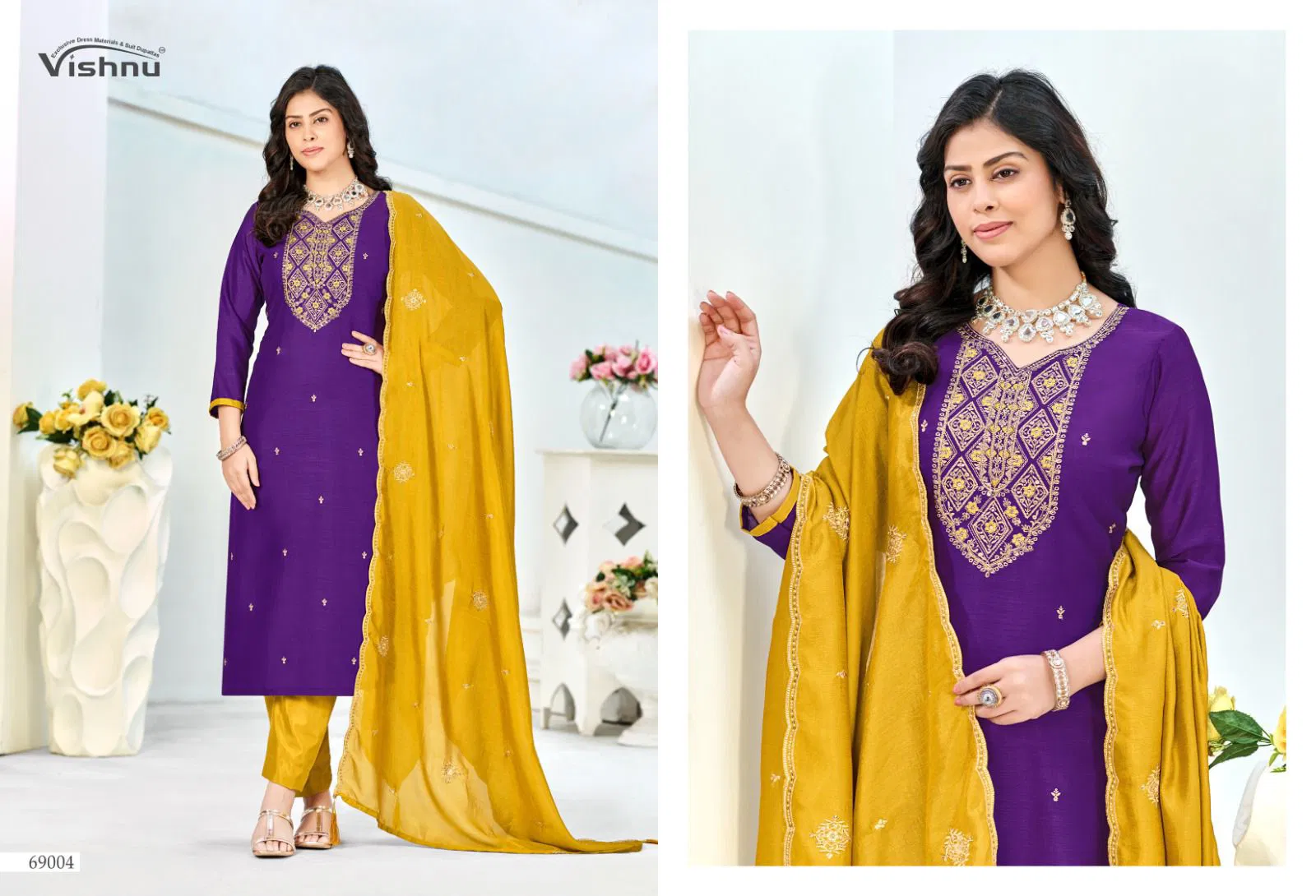 Vishnu Turkish Vichitra Silk With Work Dress Material Collection