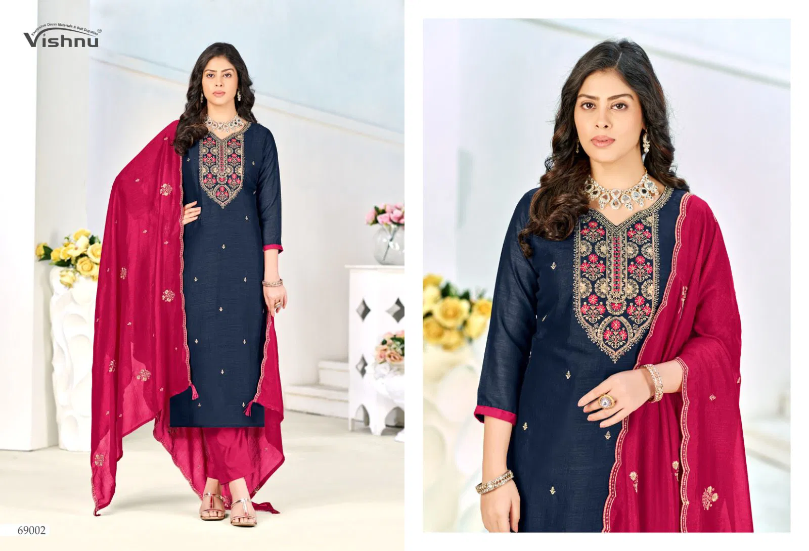 Vishnu Turkish Vichitra Silk With Work Dress Material Collection