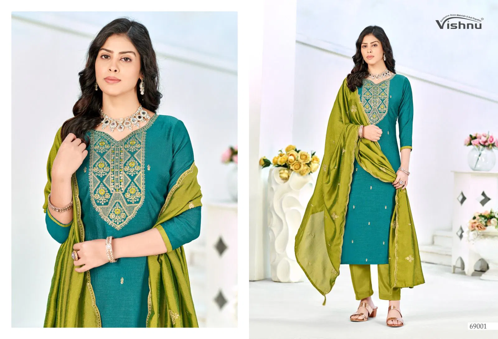 Vishnu Turkish Vichitra Silk With Work Dress Material Collection
