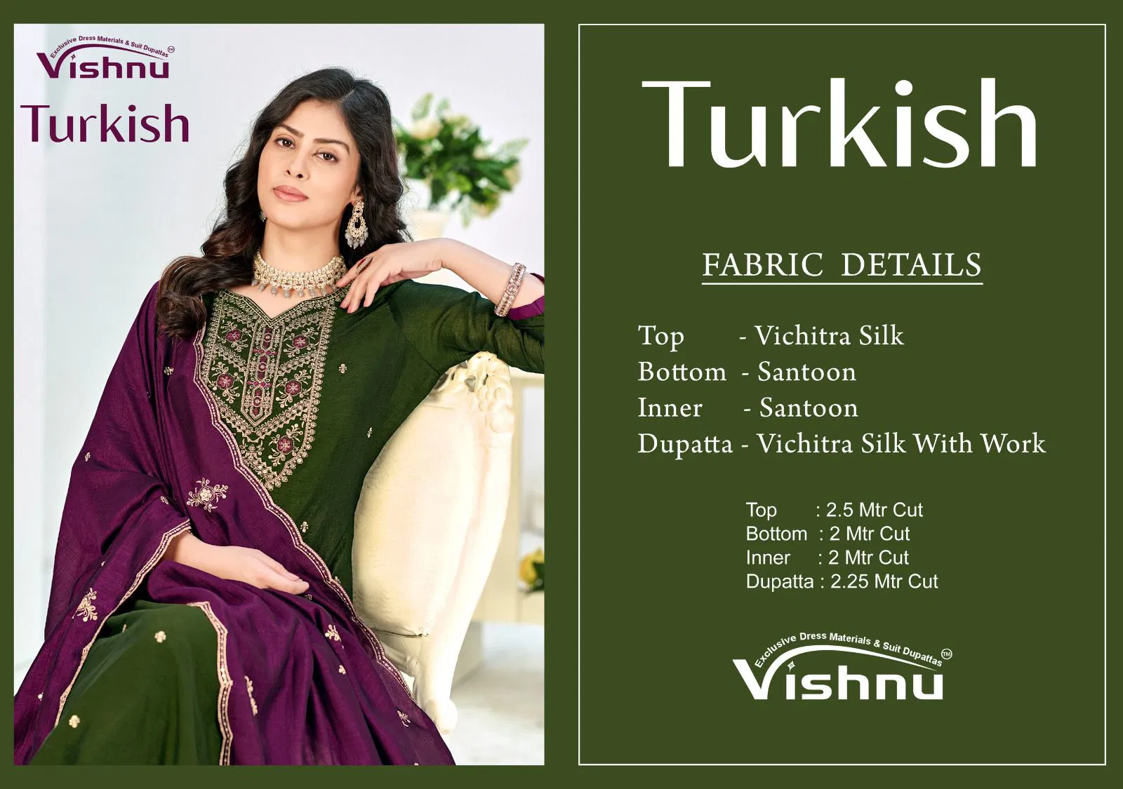 Vishnu Turkish Vichitra Silk With Work Dress Material Collection