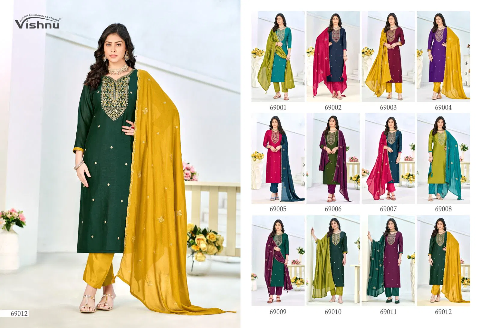 Vishnu Turkish Vichitra Silk With Work Dress Material Collection