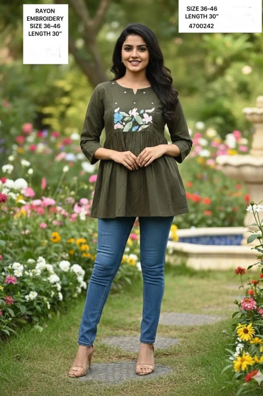 Naisha K 636 Rayon With Embroidery Work Short Top Collection