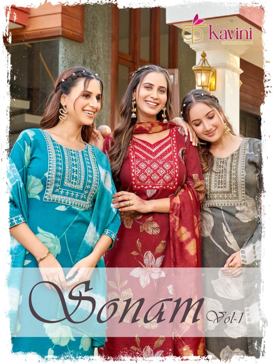 Kavini Sonam Vol 1 Capsule Foil Print Straight Cut Kurti Bottom With Dupatta