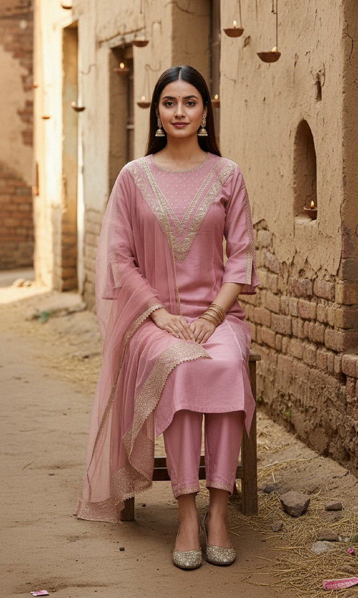 Navya Kurti 213 Party Wear Embroidery Worked Cotton Silk Kurti with Pant and Dupatta Set