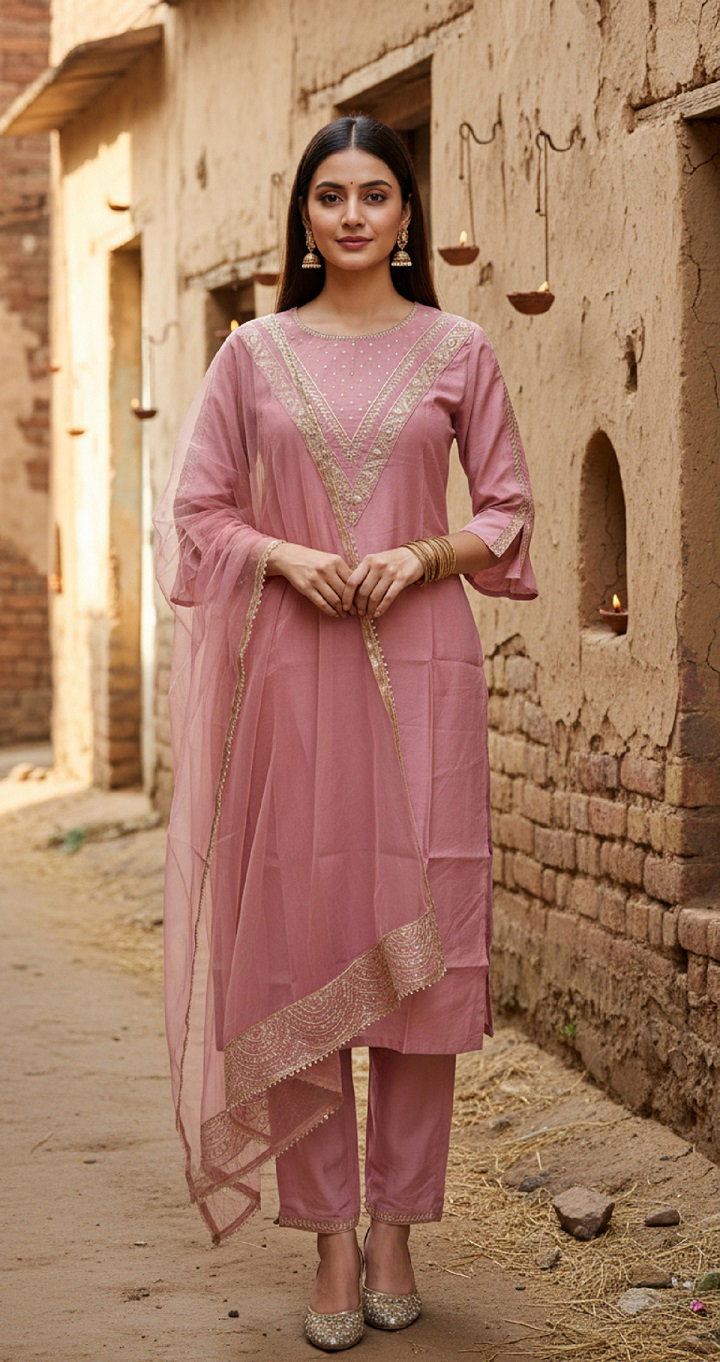 Navya Kurti 213 Party Wear Embroidery Worked Cotton Silk Kurti with Pant and Dupatta Set