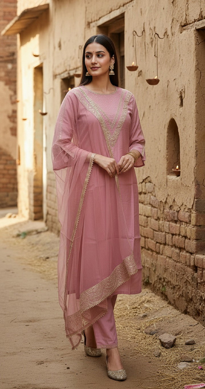 Navya Kurti 213 Party Wear Embroidery Worked Cotton Silk Kurti with Pant and Dupatta Set