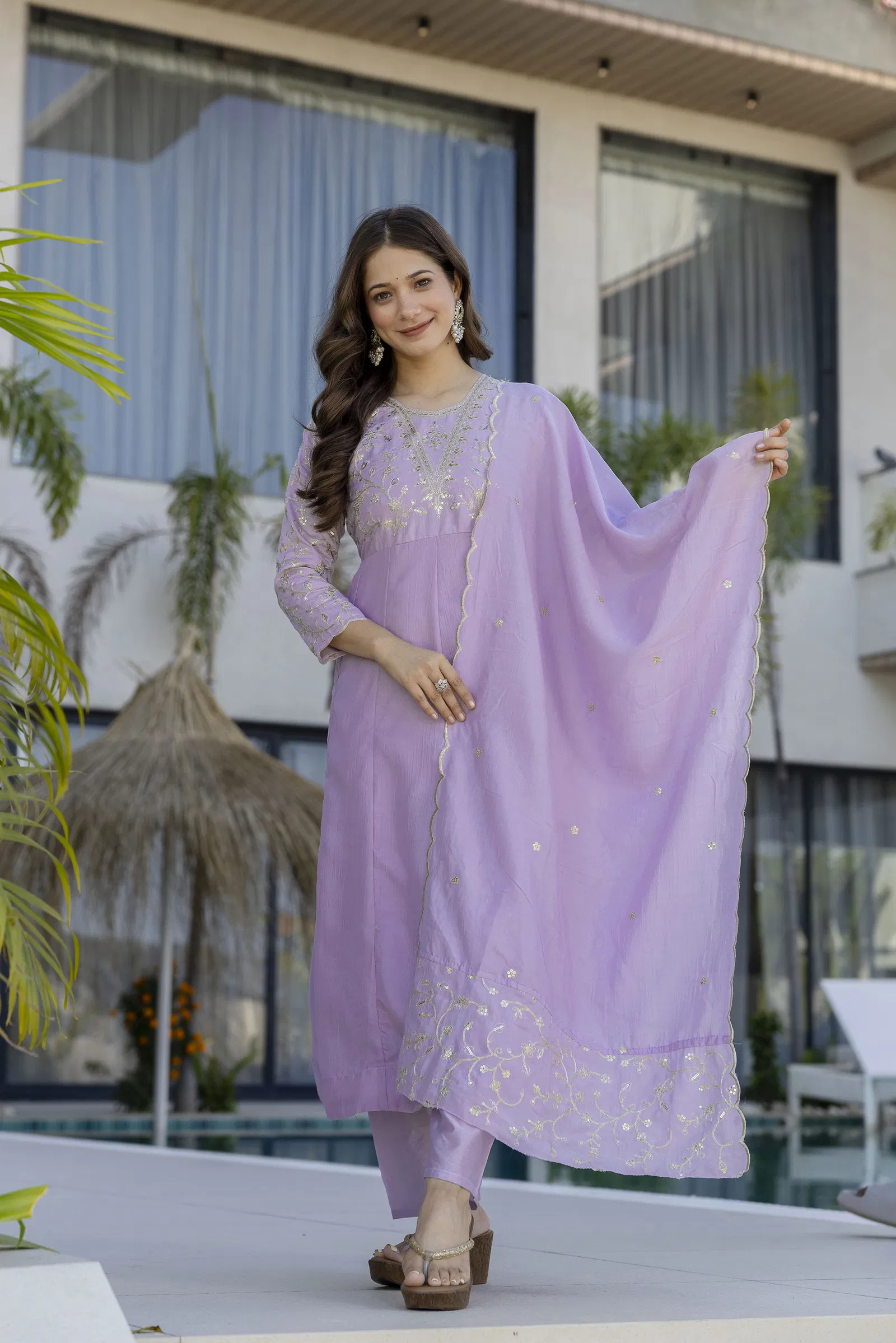Devmonalisa 01 Vichitra Silk With Embroidery Kurti Pant And Dupatta