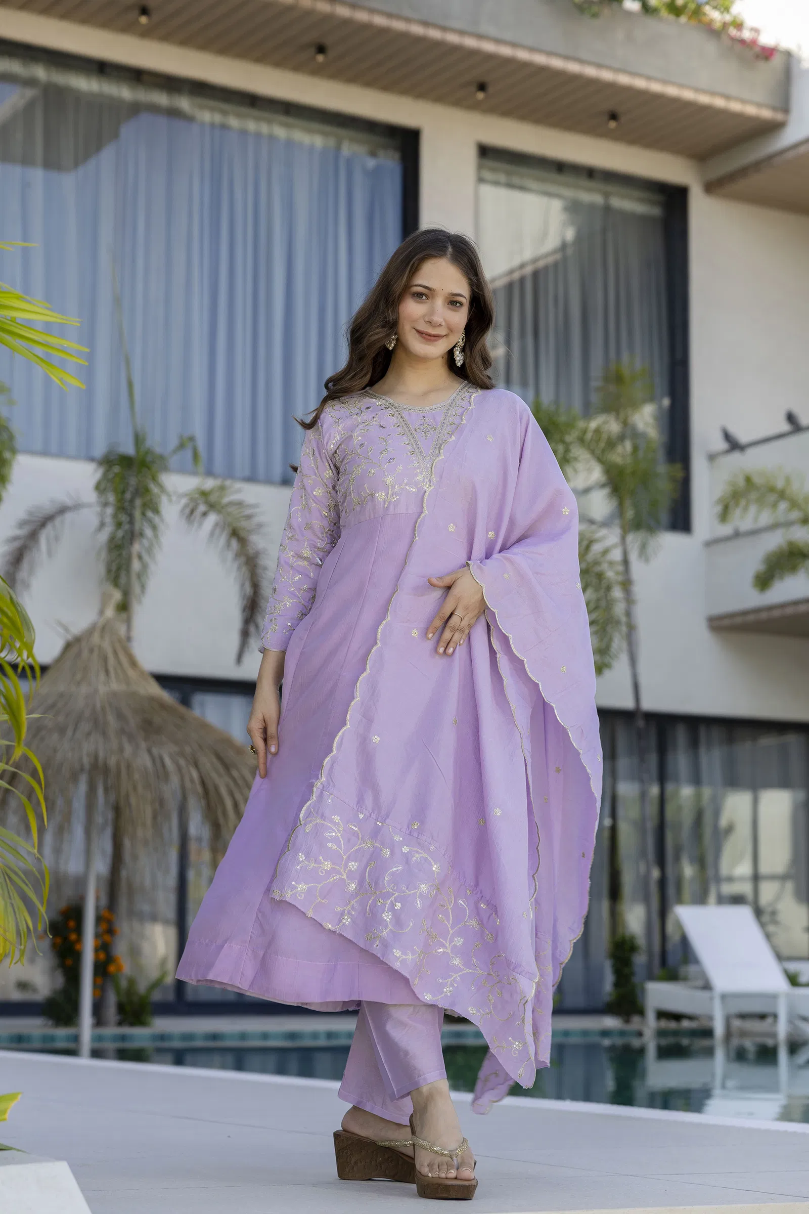 Devmonalisa 01 Vichitra Silk With Embroidery Kurti Pant And Dupatta