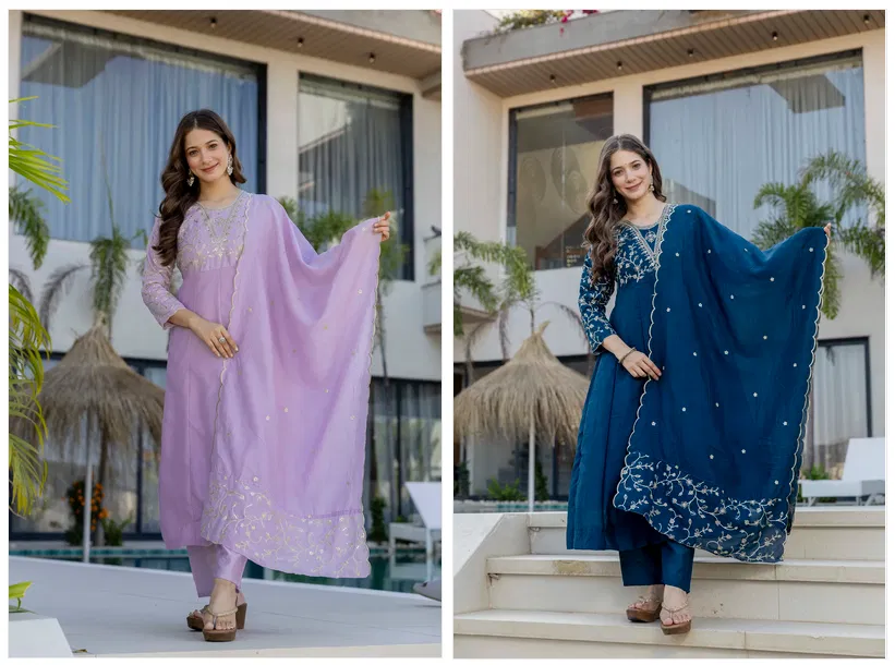 Devmonalisa 01 Vichitra Silk With Embroidery Kurti Pant And Dupatta
