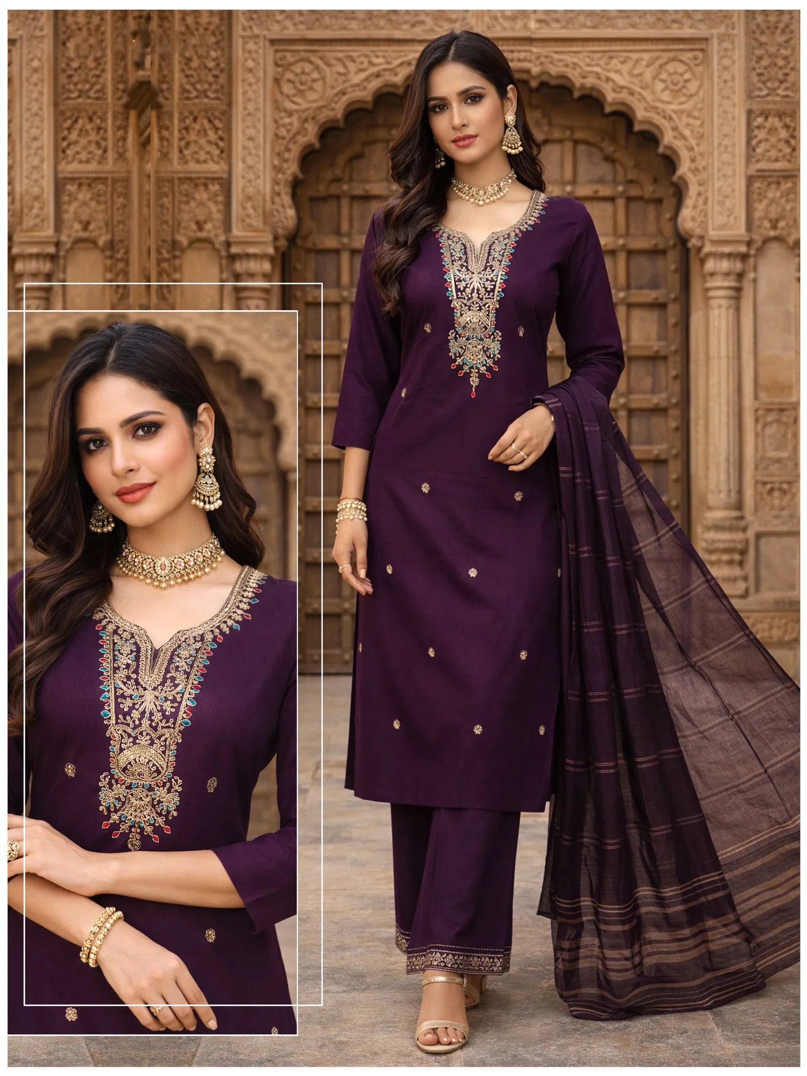 Naisha K 639 Vertican With Work Kurti Pant And Dupatta Collection