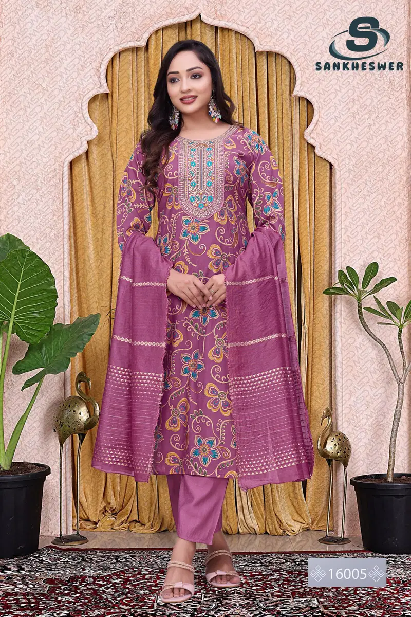 Sankheswer Ankita Vol 1 Vertican Foil Print Top Bottom And Dupatta