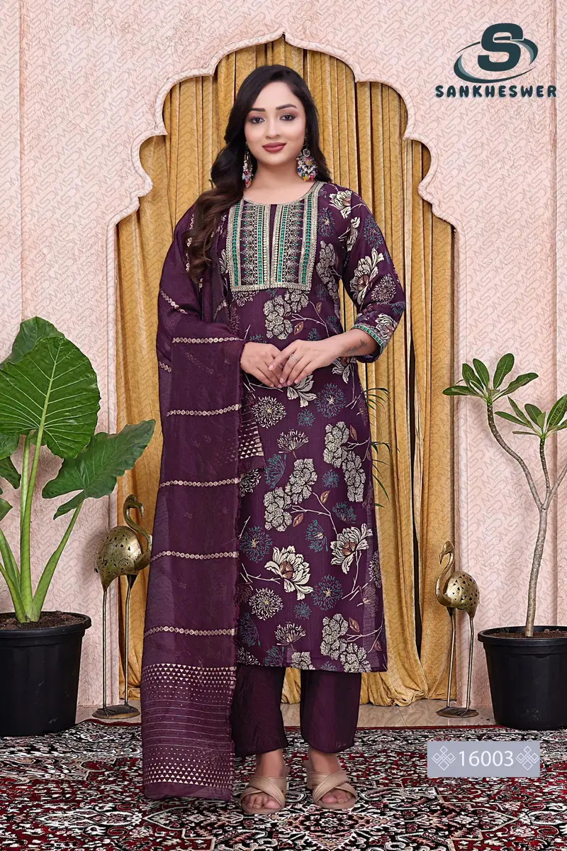 Sankheswer Ankita Vol 1 Vertican Foil Print Top Bottom And Dupatta