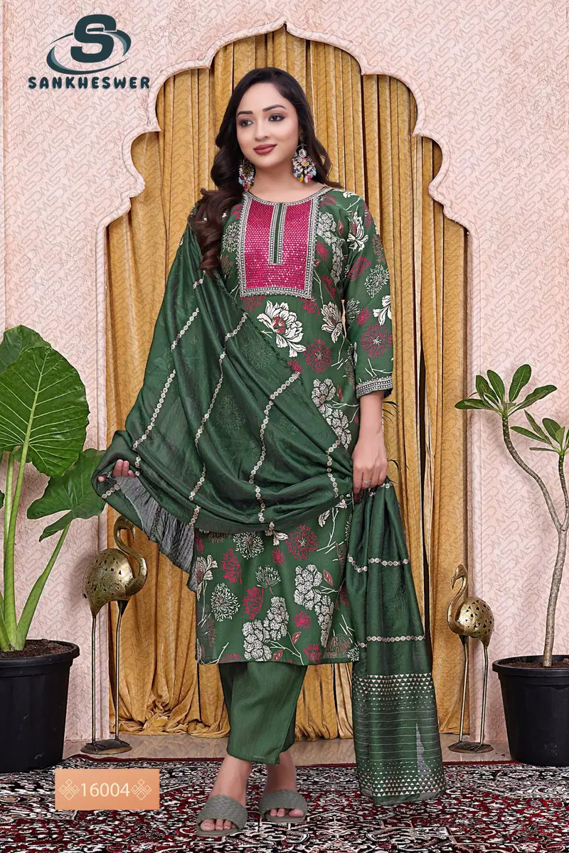 Sankheswer Ankita Vol 1 Vertican Foil Print Top Bottom And Dupatta