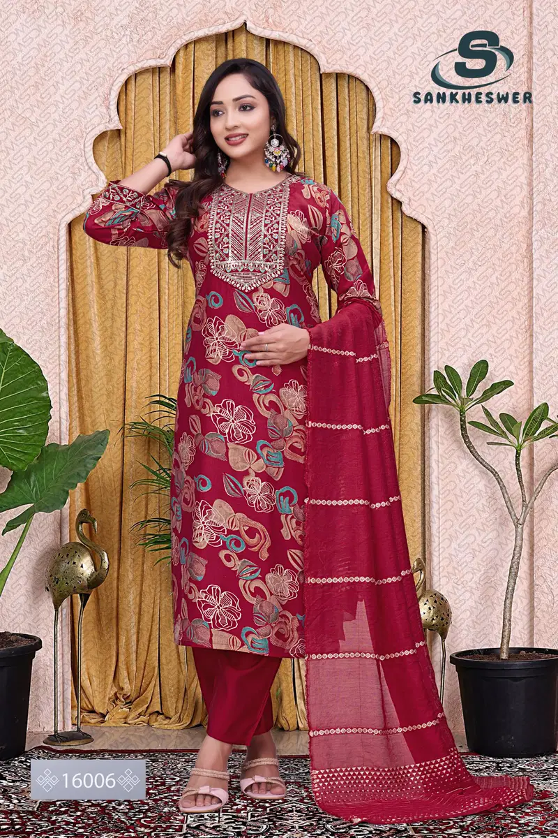 Sankheswer Ankita Vol 1 Vertican Foil Print Top Bottom And Dupatta