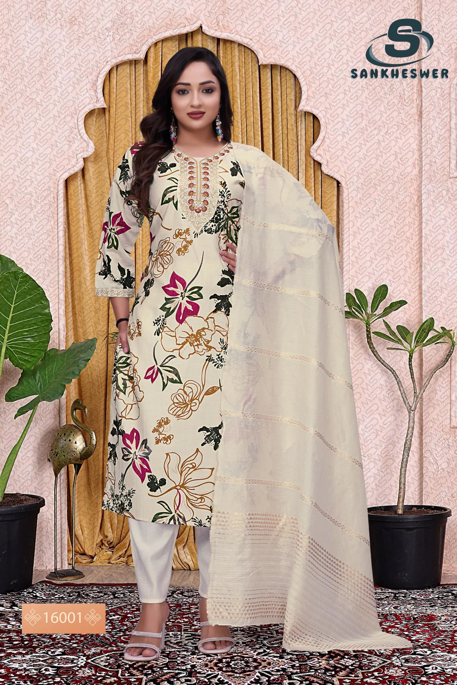 Sankheswer Ankita Vol 1 Vertican Foil Print Top Bottom And Dupatta