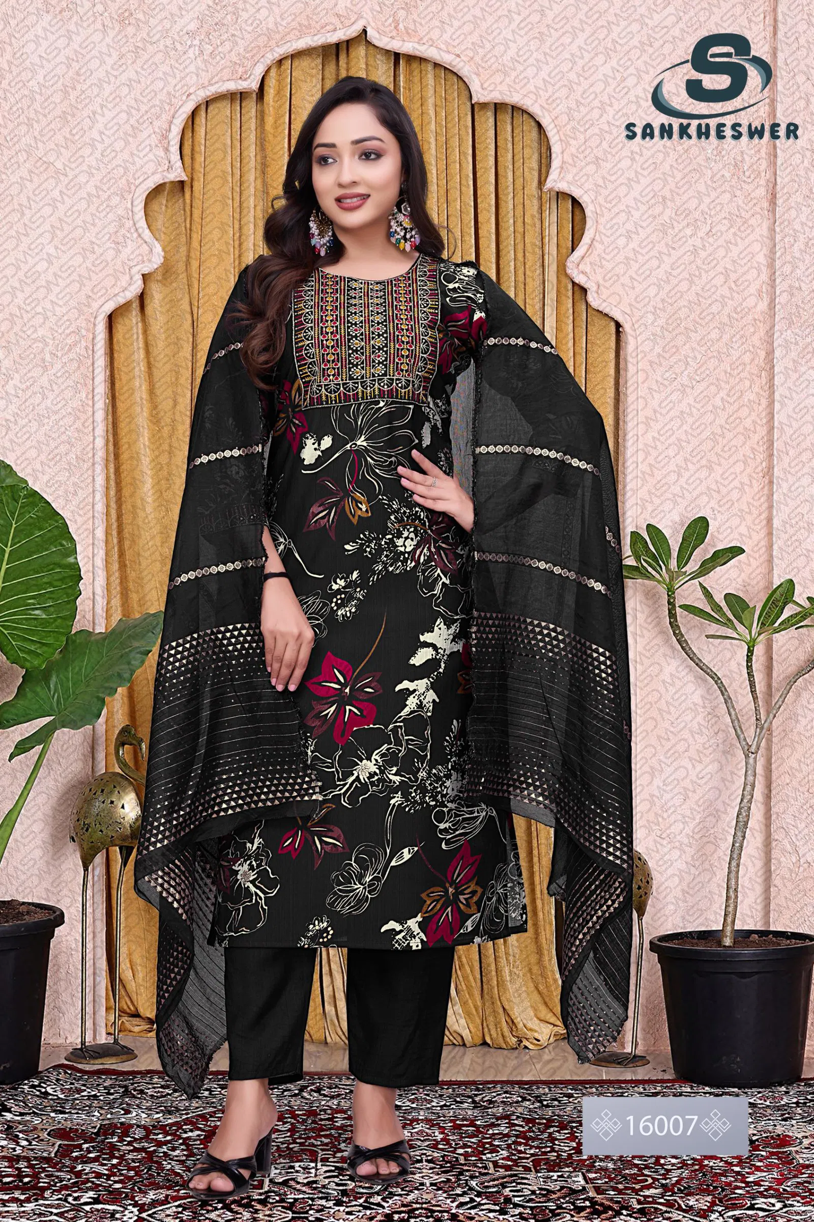 Sankheswer Ankita Vol 1 Vertican Foil Print Top Bottom And Dupatta