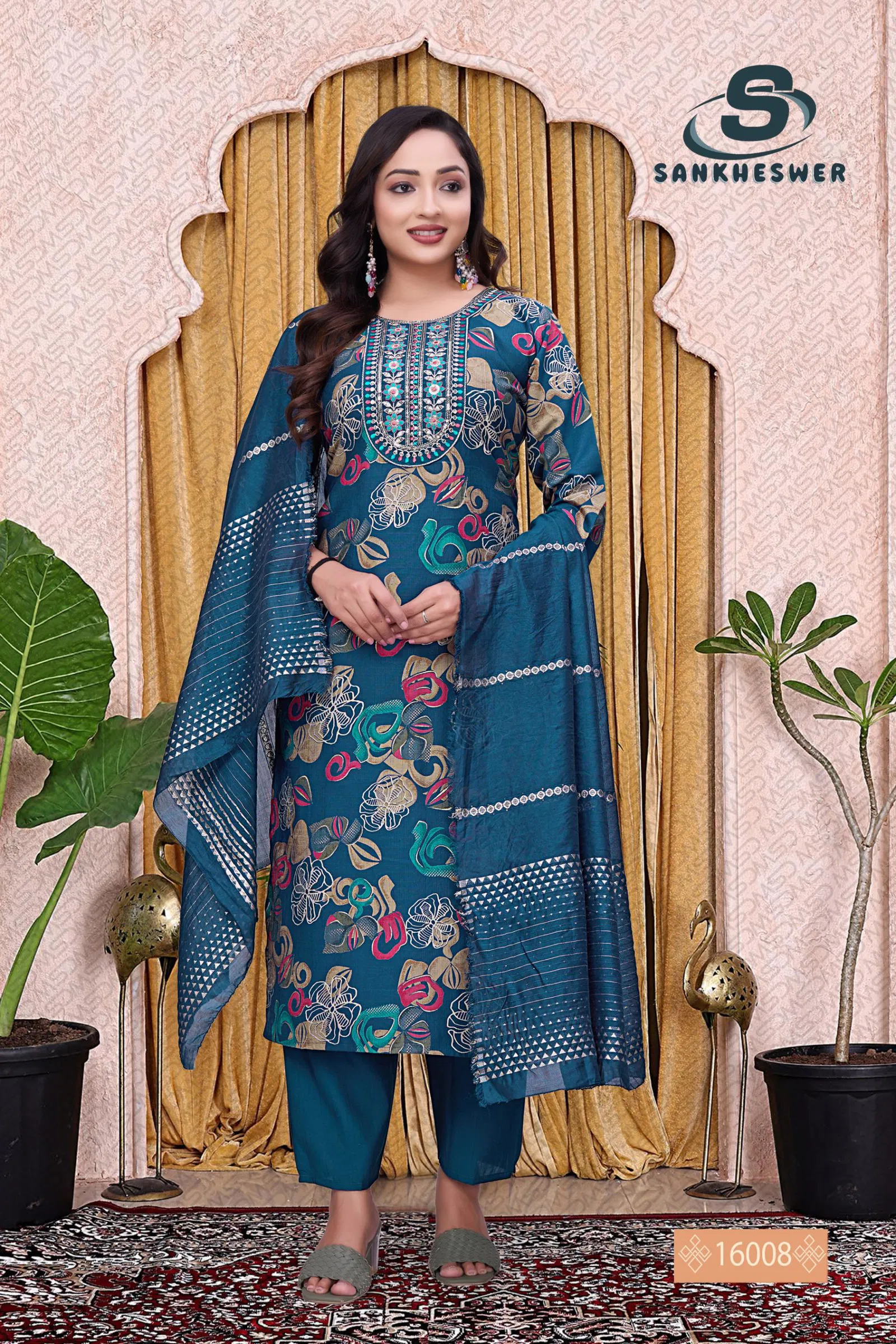 Sankheswer Ankita Vol 1 Vertican Foil Print Top Bottom And Dupatta