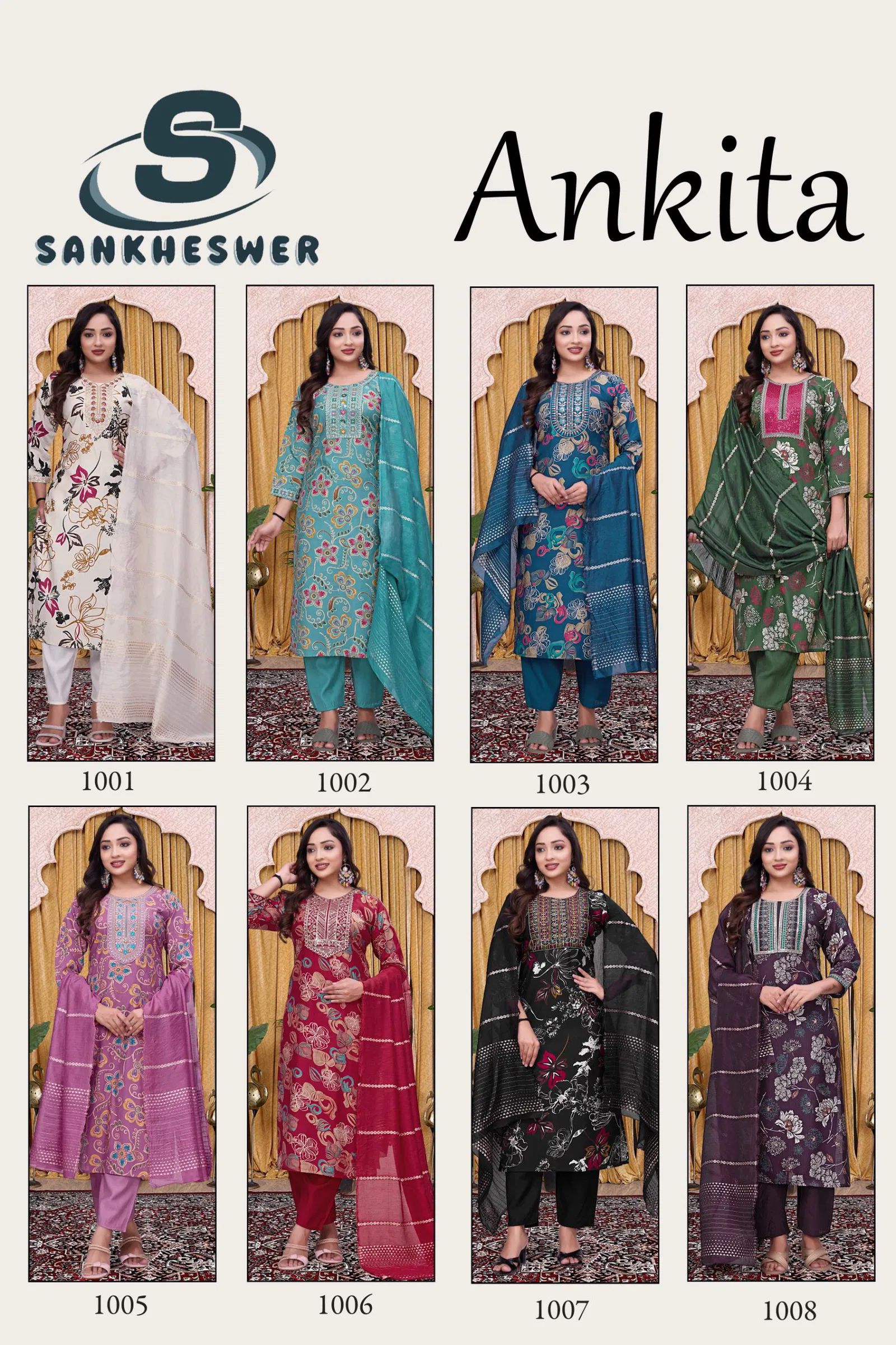 Sankheswer Ankita Vol 1 Vertican Foil Print Top Bottom And Dupatta