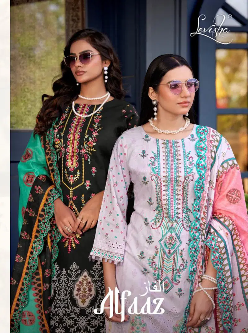 Levisha Alfaaz Cambric Lawn Cotton Printed With Work Dress Material