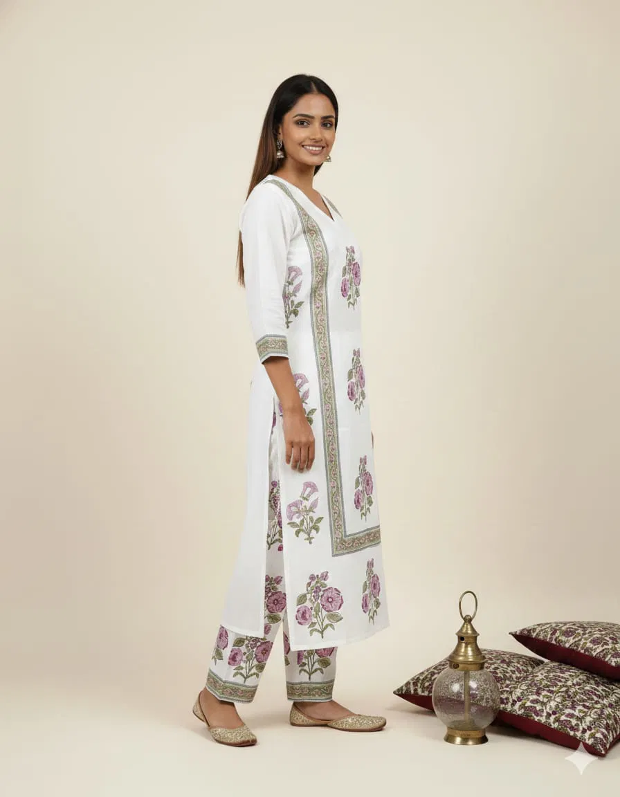 Naisha K 640 Cotton With Hand Block Print Kurti And Pant Collection