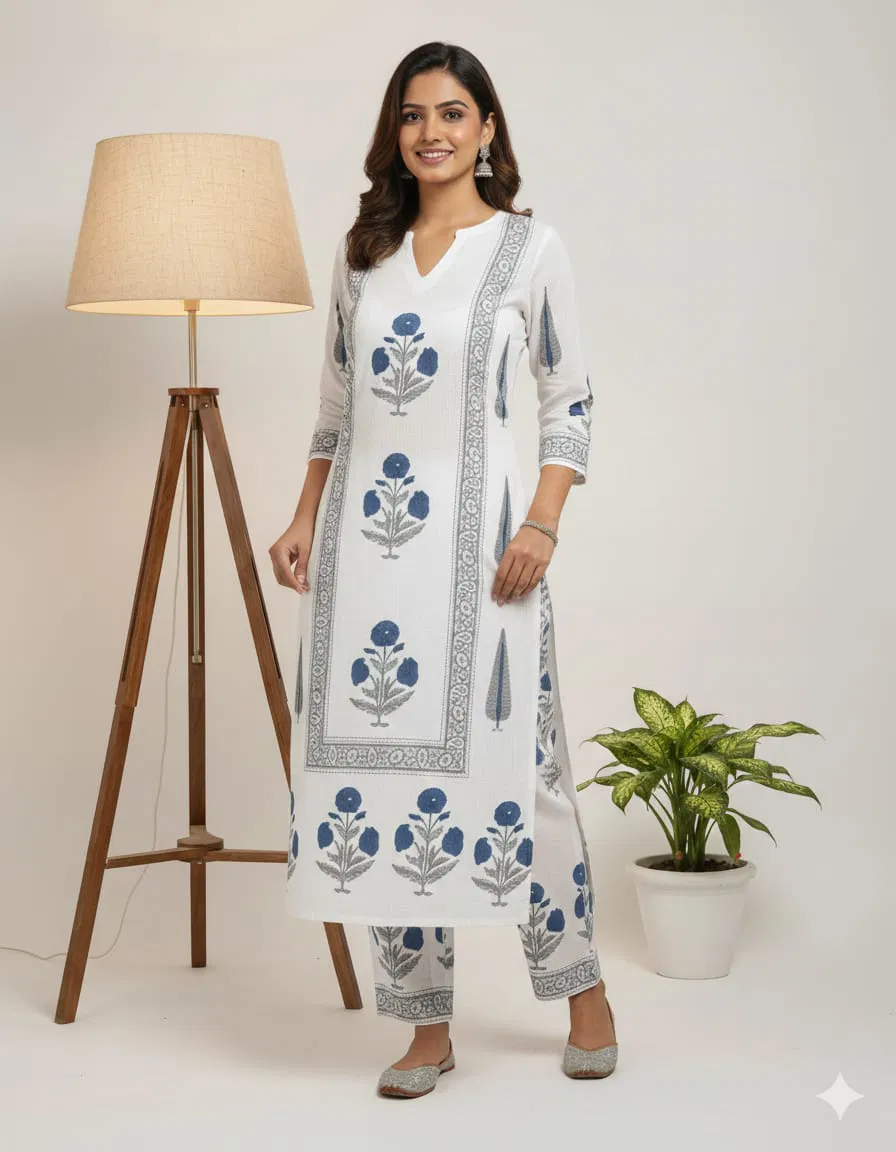 Naisha K 640 Cotton With Hand Block Print Kurti And Pant Collection