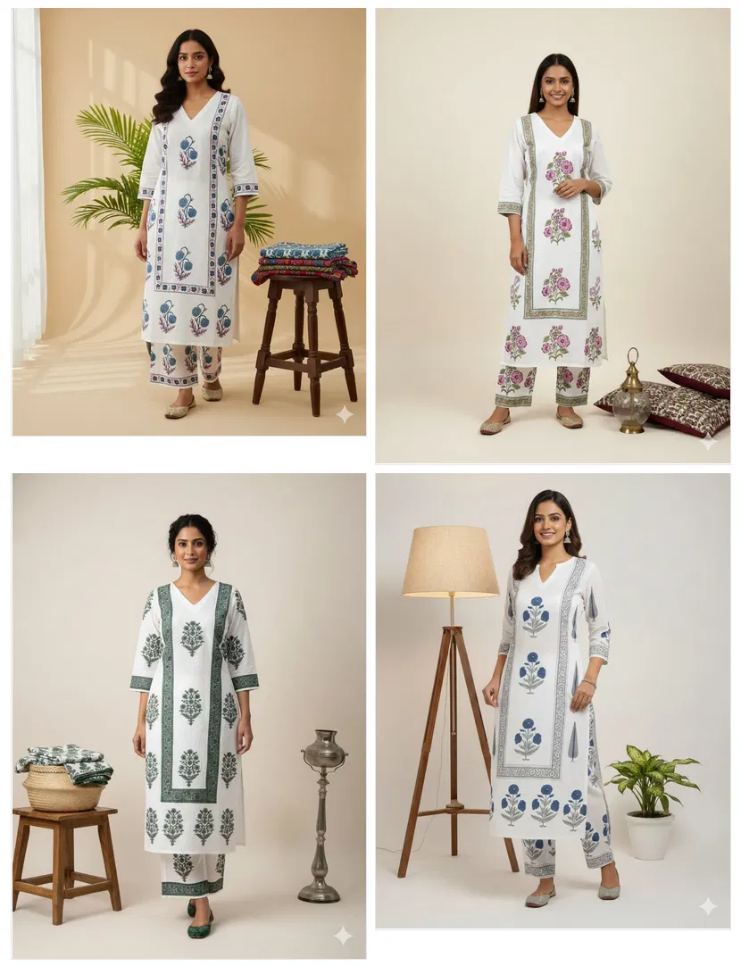 Naisha K 640 Cotton With Hand Block Print Kurti And Pant Collection